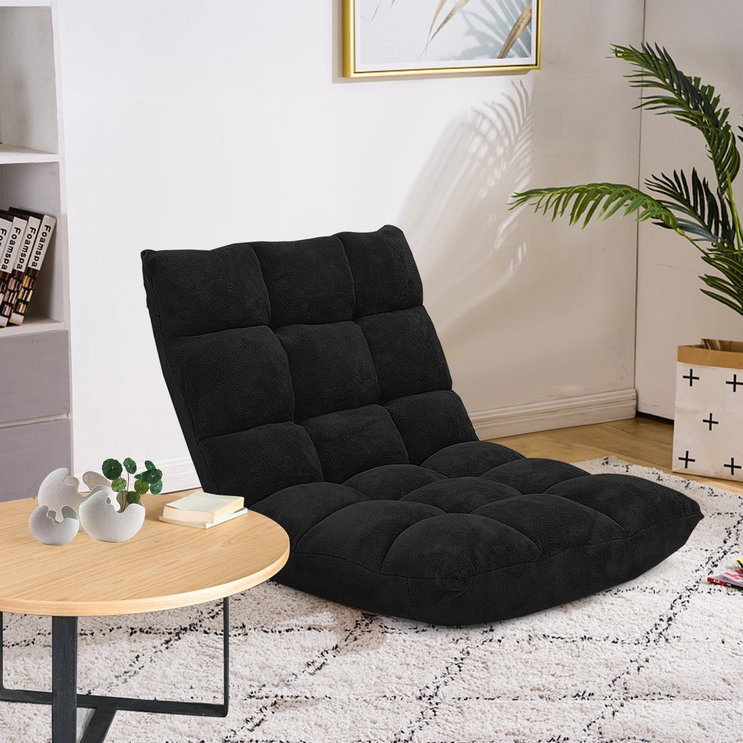 Adjustable 14-position Cushioned Floor Chair-Beige
