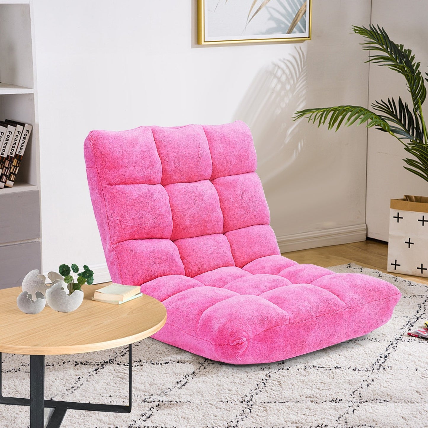Adjustable 14-position Cushioned Floor Chair-Beige
