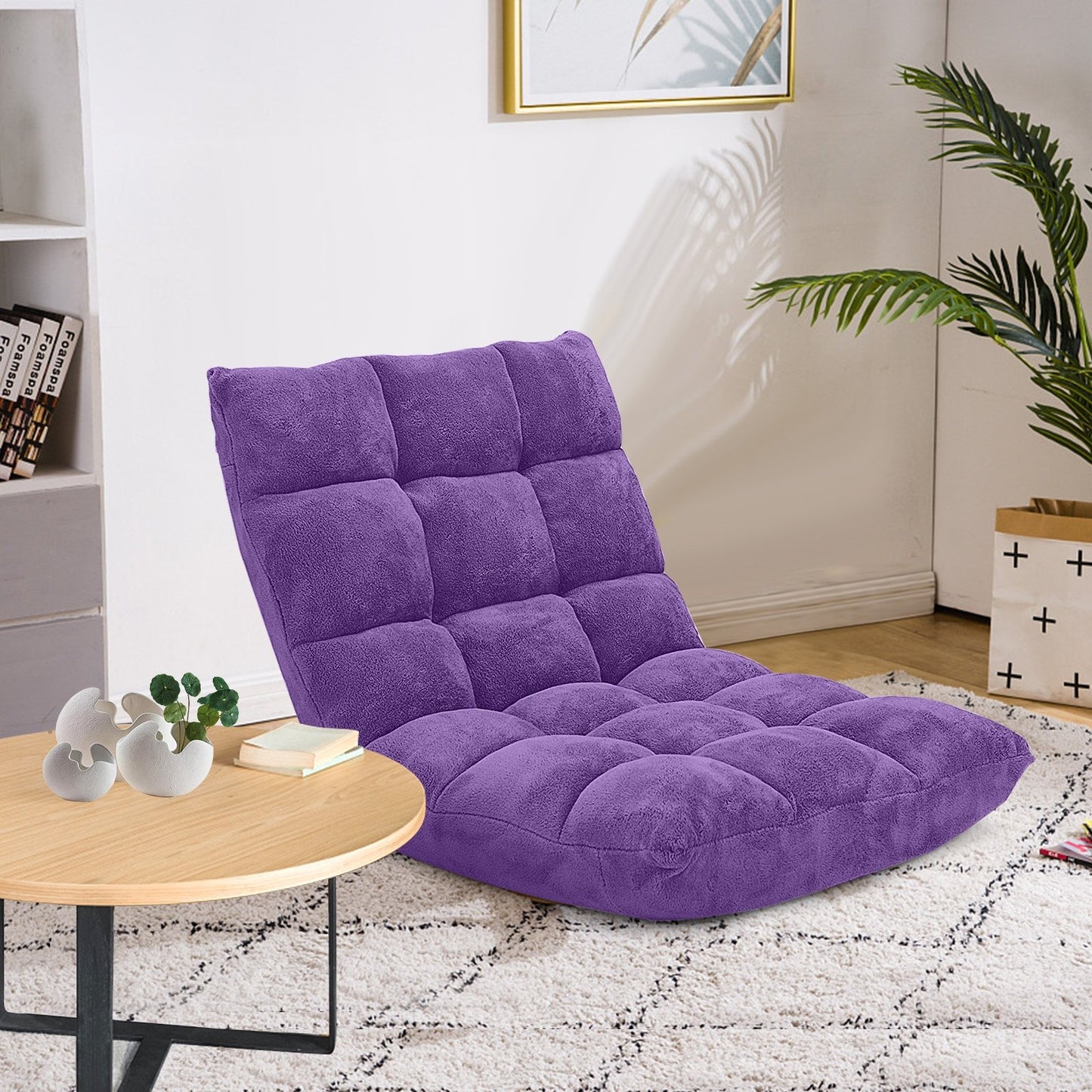 Adjustable 14-position Cushioned Floor Chair-Beige