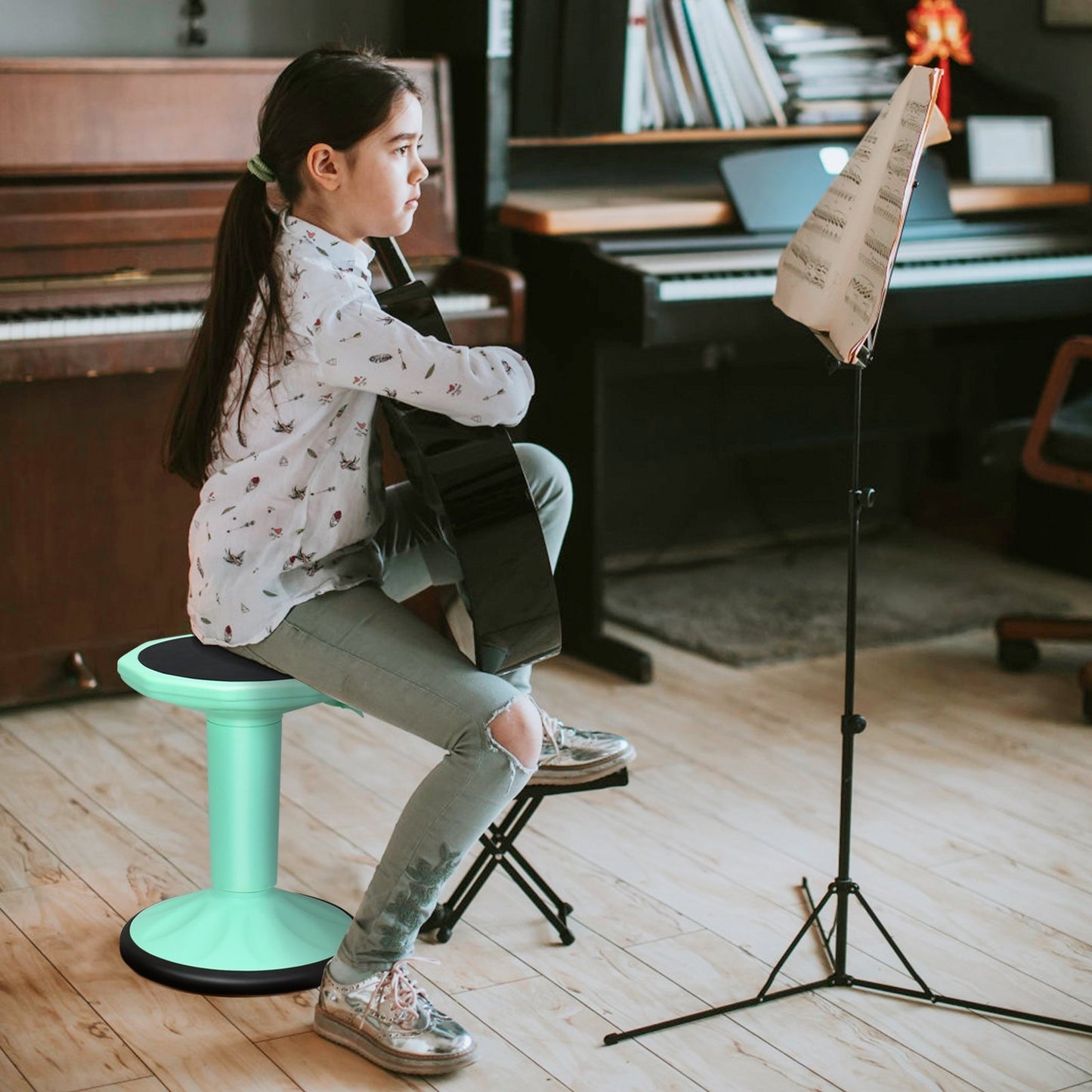 Adjustable Active Learning Stool Sitting Home Office Wobble Chair with Cushion Seat -Black