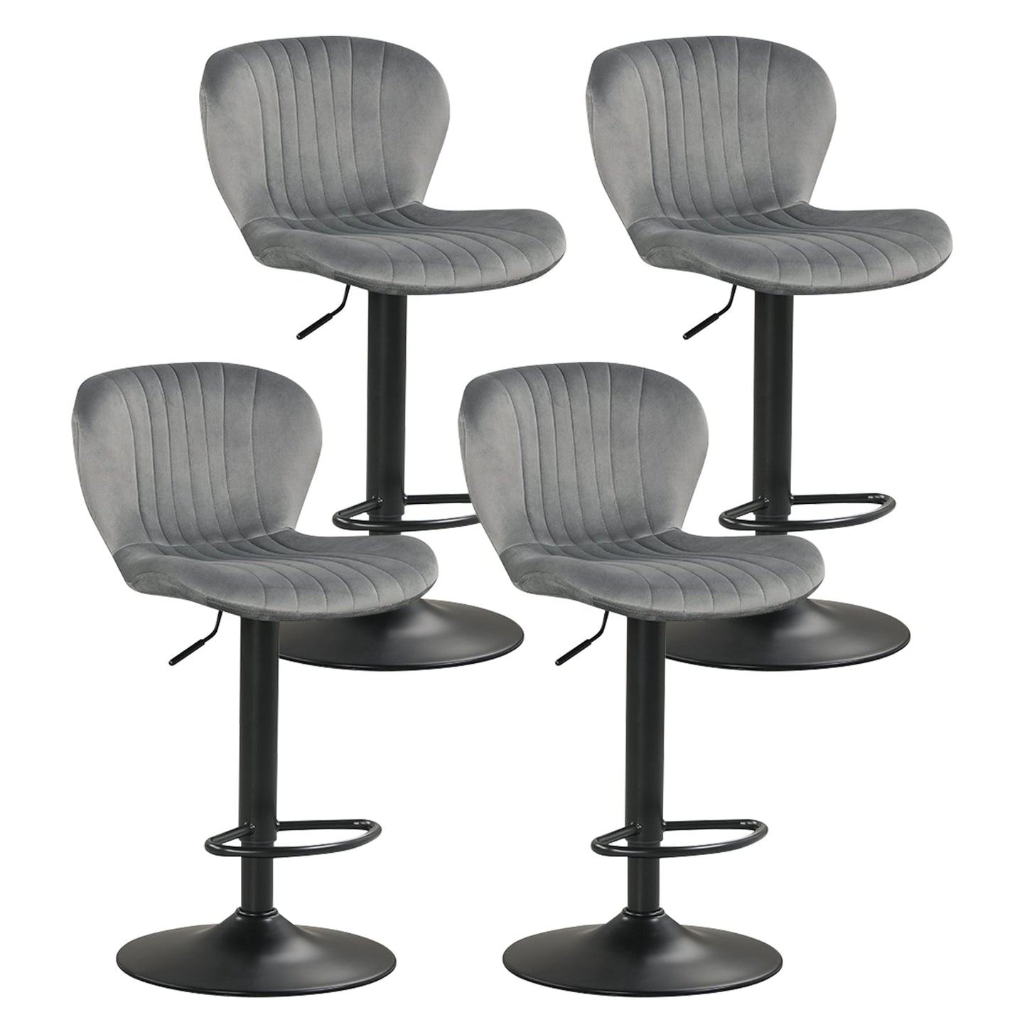 Adjustable Counter Height Chairs Set of 4 with Velvet Upholstered Backrests-Black