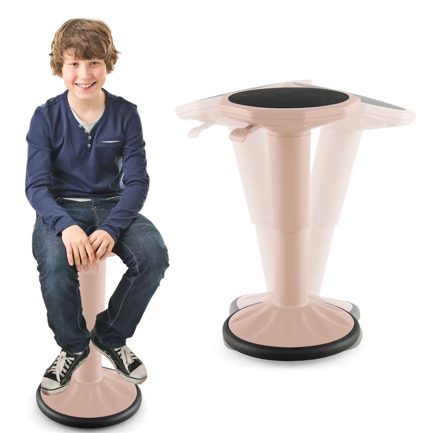 Adjustable Active Learning Stool Sitting Home Office Wobble Chair with Cushion Seat -Black