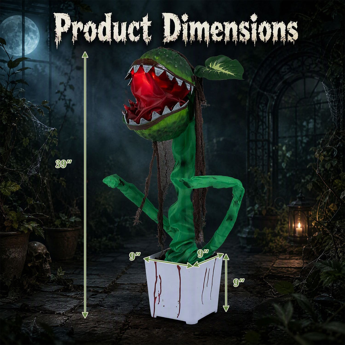 Animated Halloween Man-Eater Plant prop with moving jaws, perfect for spooky holiday decor in Halloween decorations.