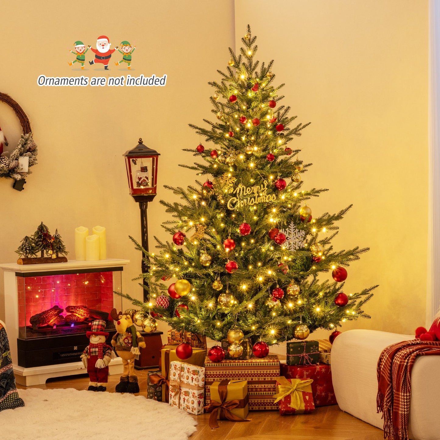 Artificial Christmas Tree with Branch Tips and Warm White LED Lights-6 Feet