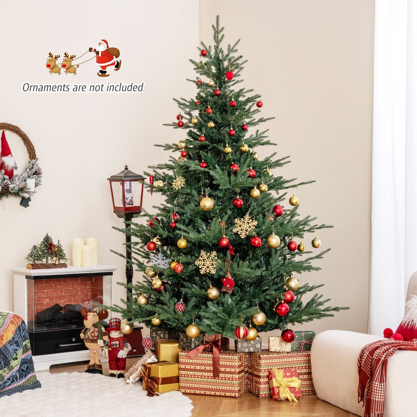 Artificial Christmas Tree with Branch Tips and Warm White LED Lights-6 Feet