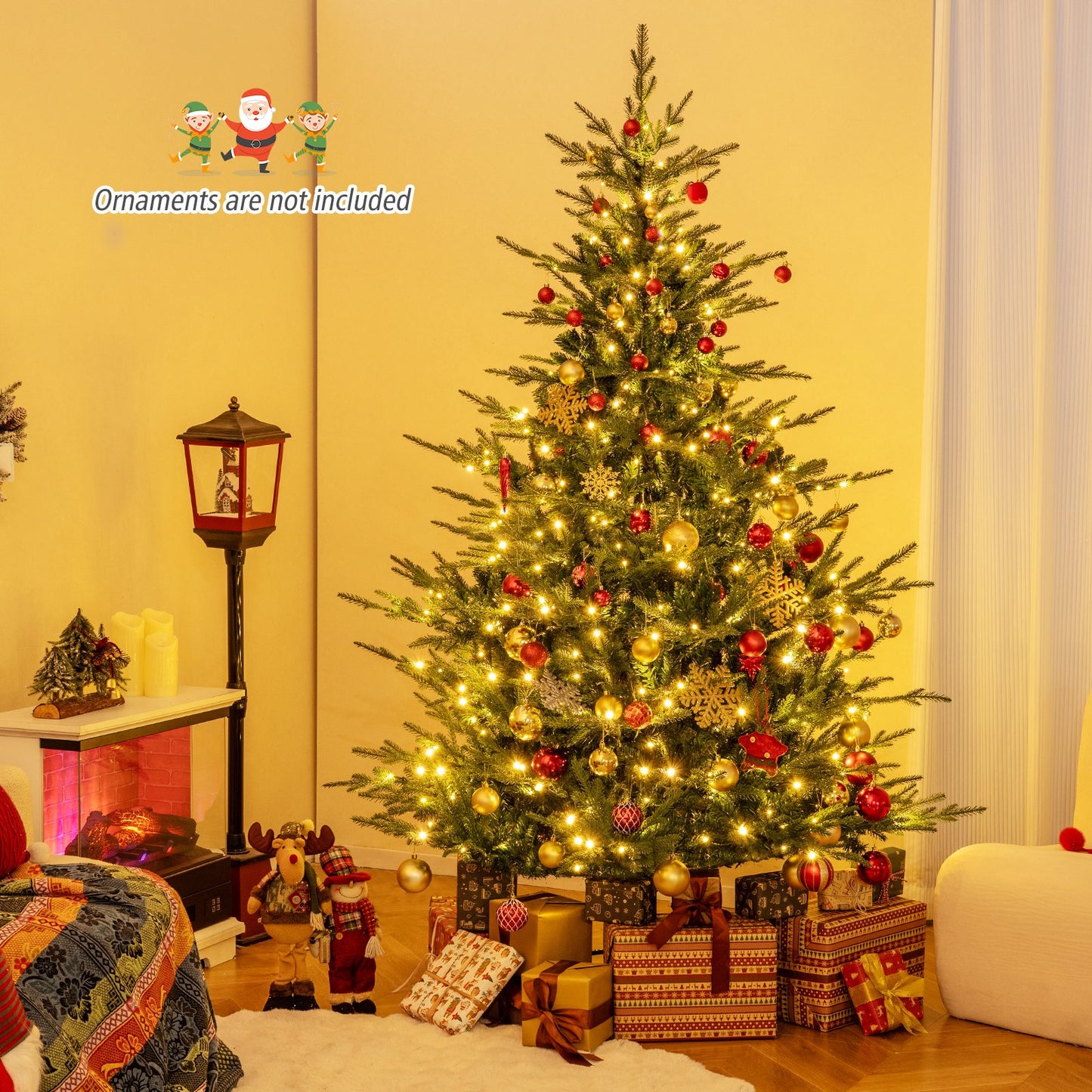 Artificial Christmas Tree with Branch Tips and Warm White LED Lights-6 Feet