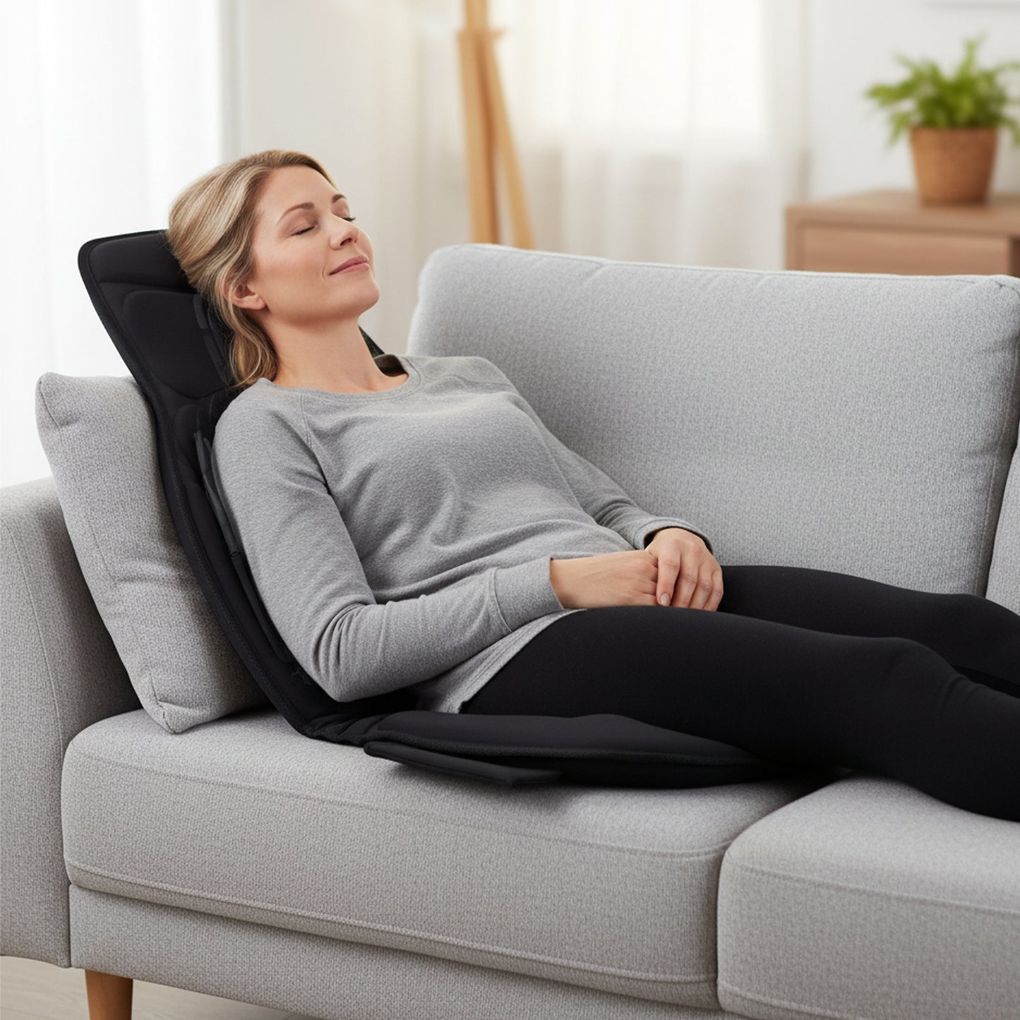 Back Massager Seat Cushion with Heat and 10 Vibration Motors for Pain Relief-Black