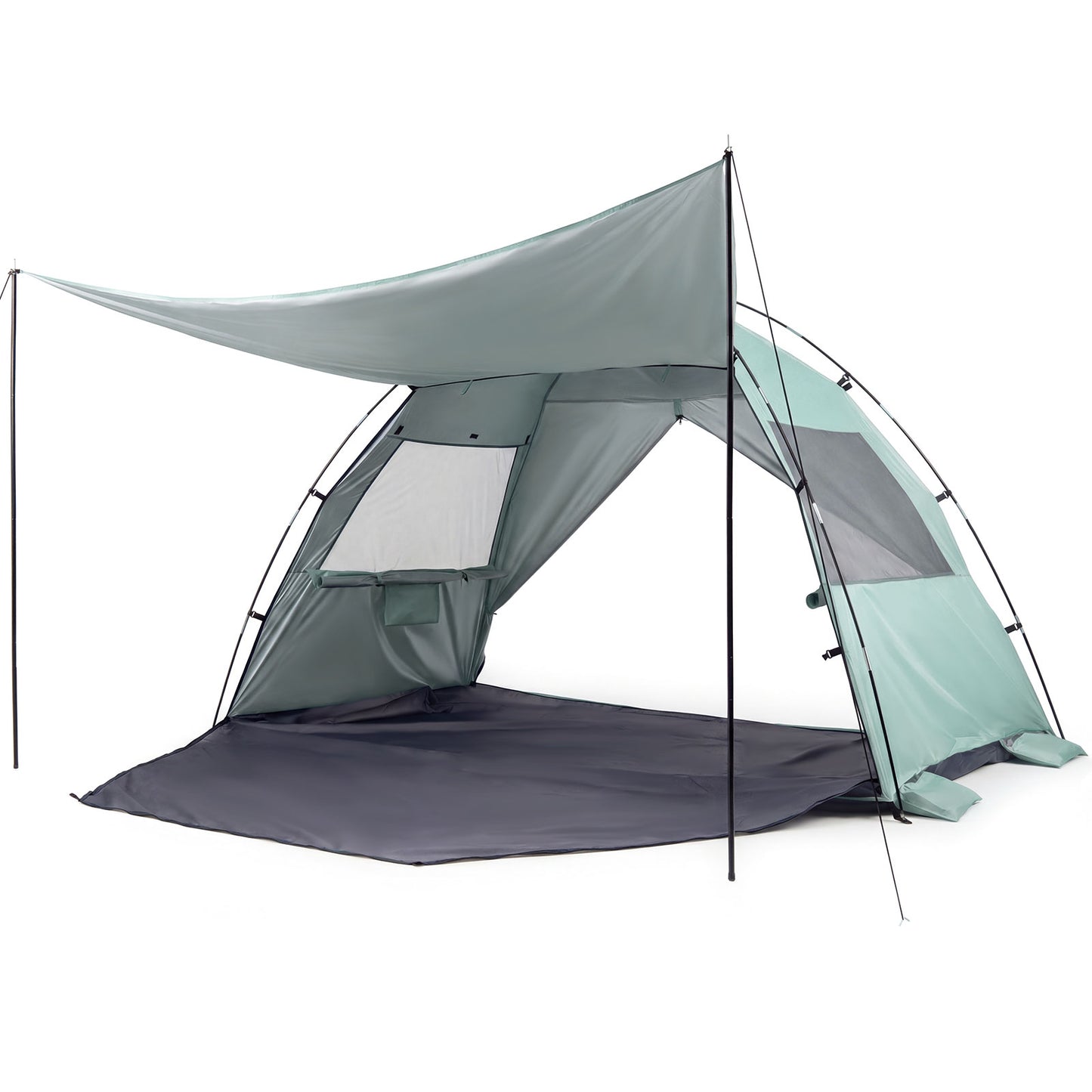 Blue beach tent sun shelter with canopy, easy pop-up setup, UPF50+ sun protection, ideal for outdoor beach camping.