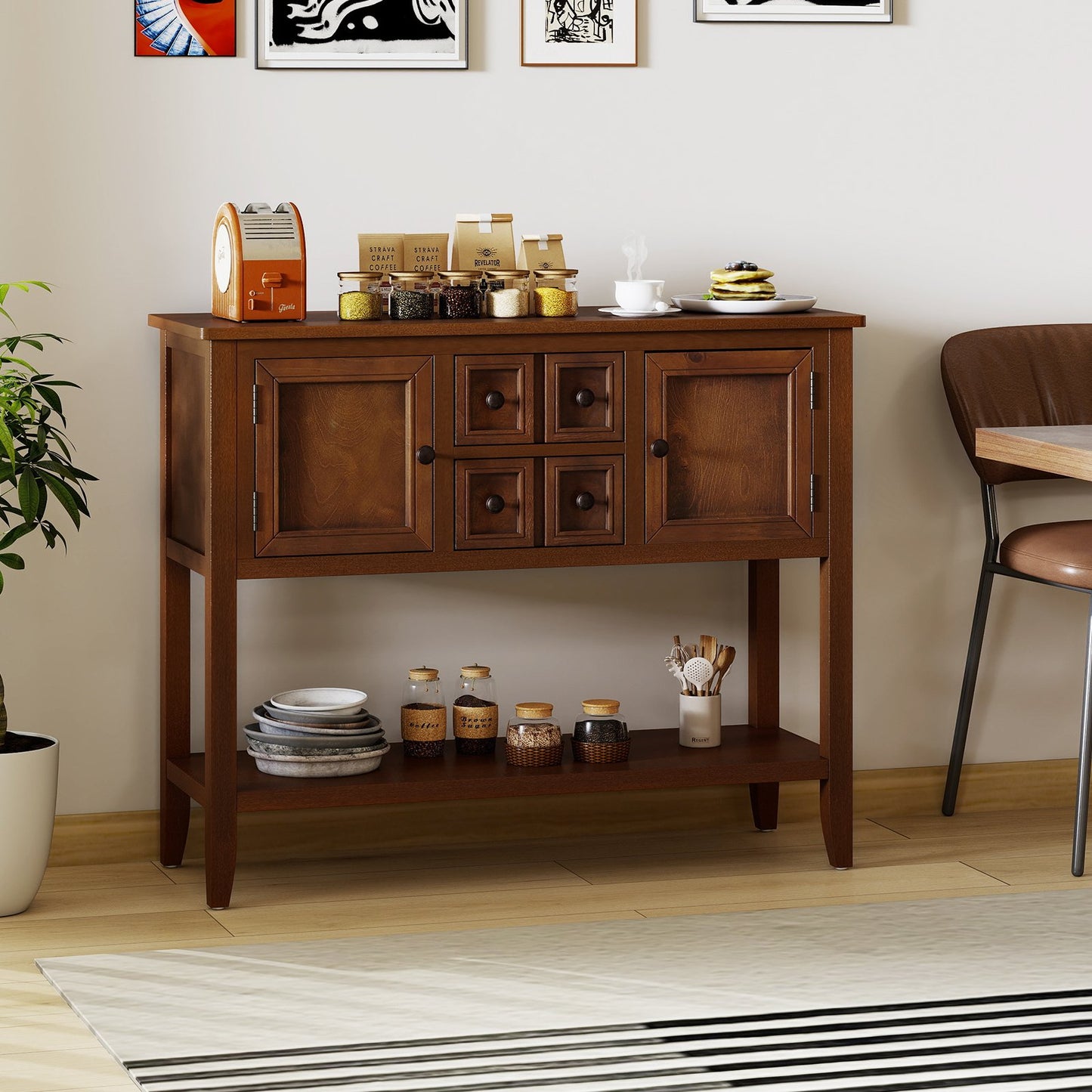 Buffet Sideboard Cabinet with 2 Doors and 2 Drawers-Blue