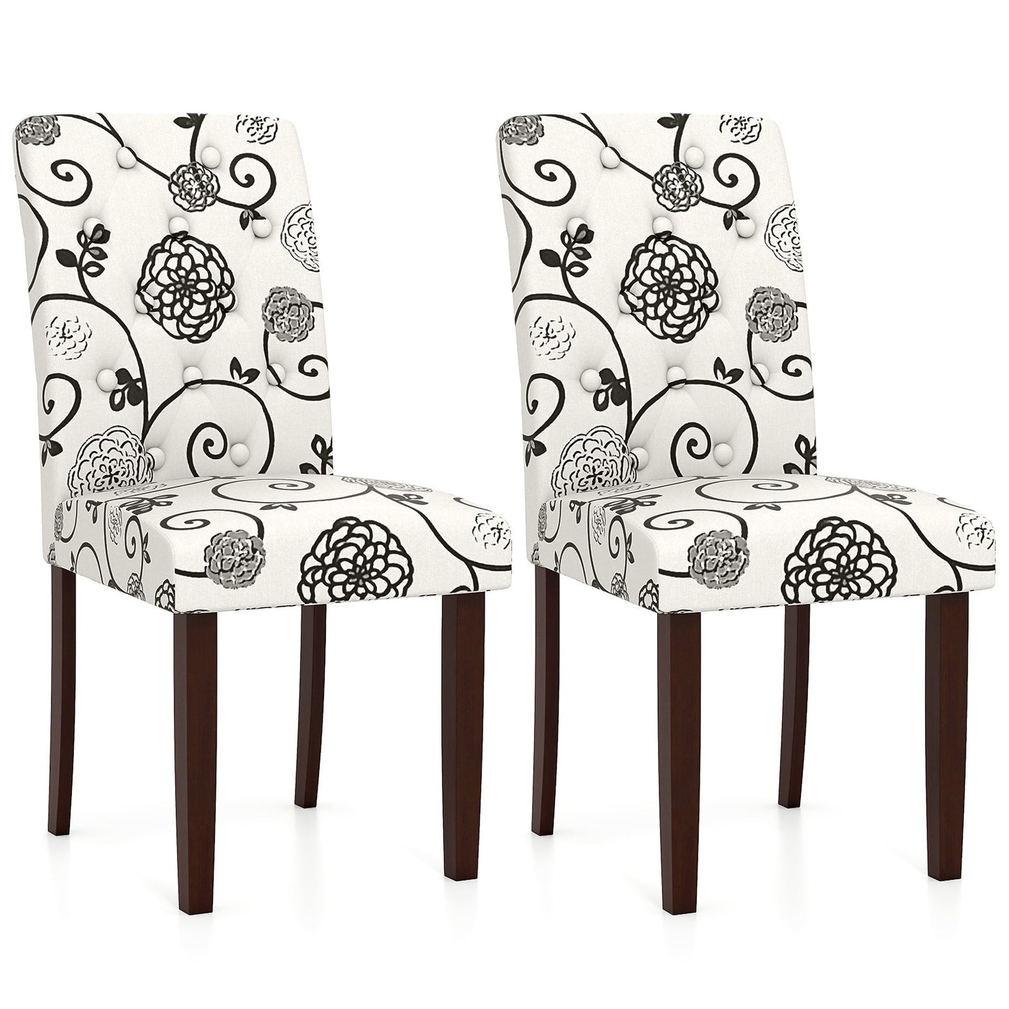 Button Tufted Fabric Upholstered Wooden Dining Chair Set of 2 with High Curved Back-Beige
