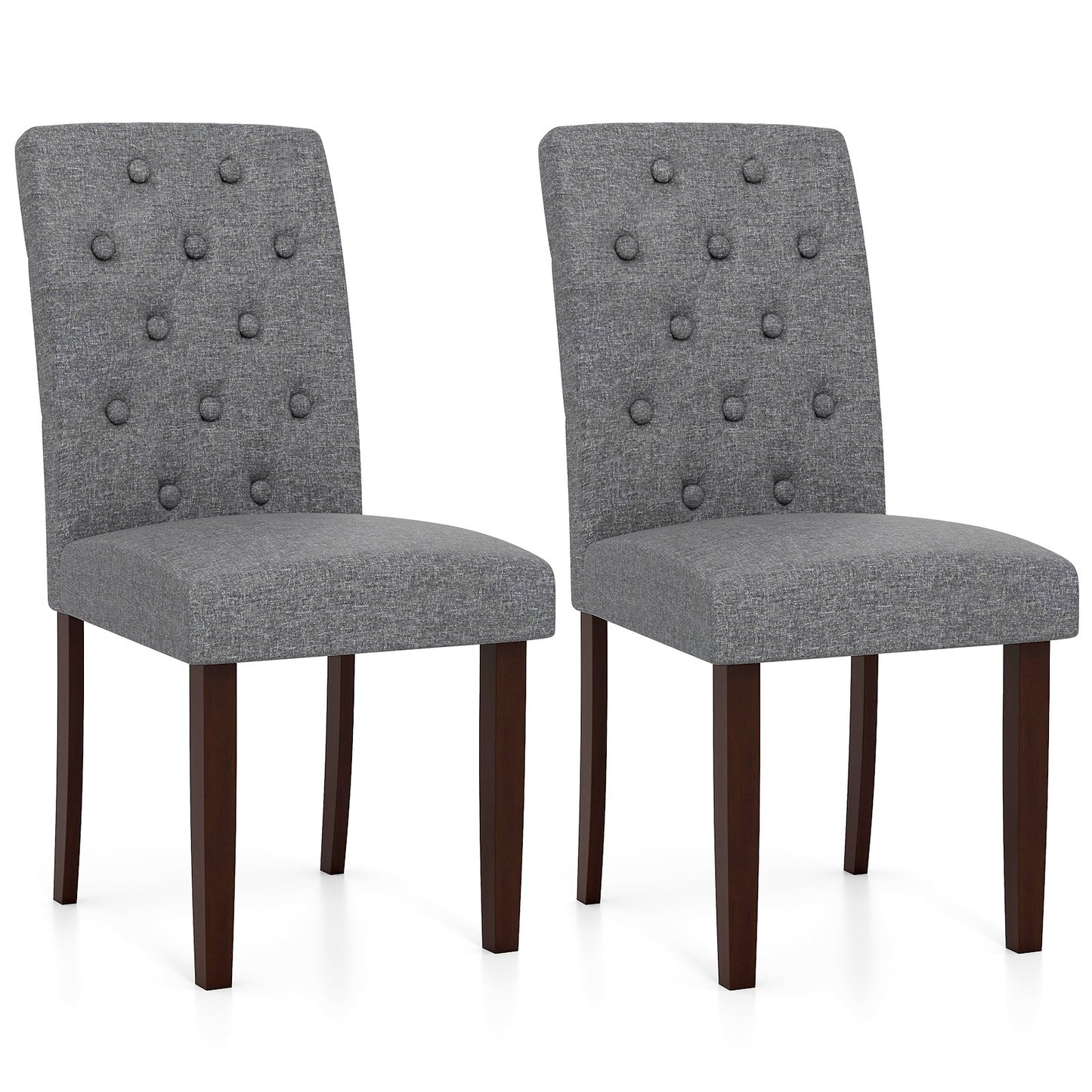 Button Tufted Fabric Upholstered Wooden Dining Chair Set of 2 with High Curved Back-Beige