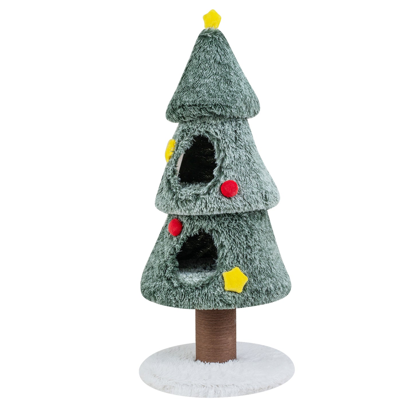 Christmas Cat Tree with 2 Condos Scratching Post and Decorative Stars-Green