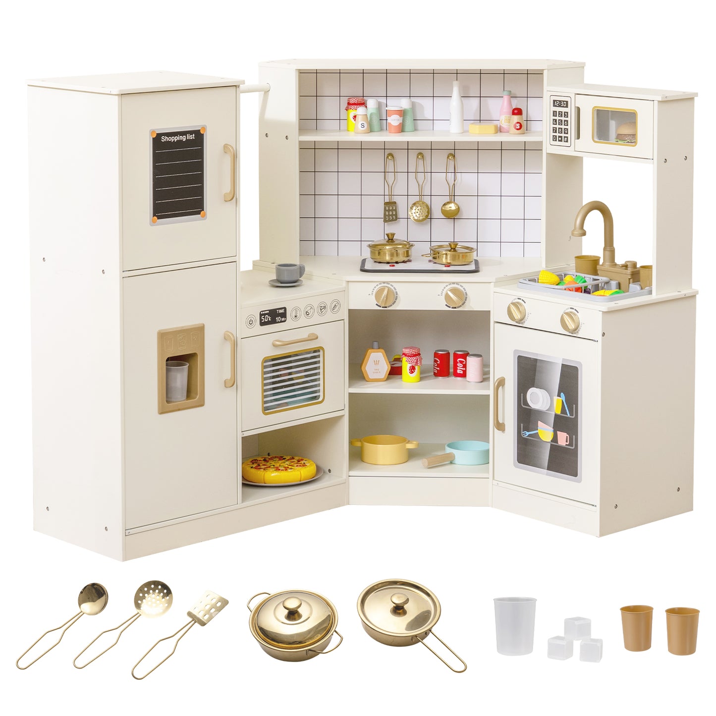 Corner Kids Play Kitchen with Stoves with Lights and Sounds-Beige