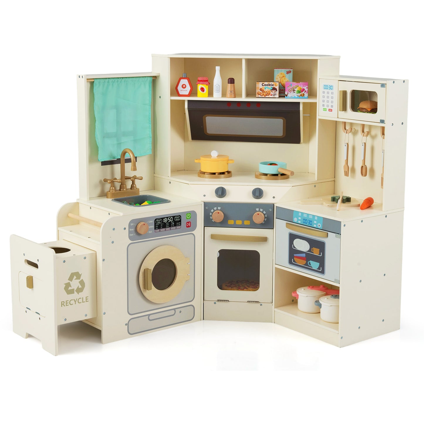 Corner Kitchen Toys with Lights and Sounds with Pull-out Trash Can and Stoves-Coffee
