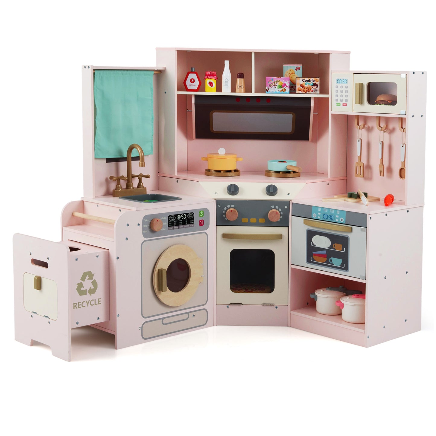 Corner Kitchen Toys with Lights and Sounds with Pull-out Trash Can and Stoves-Coffee