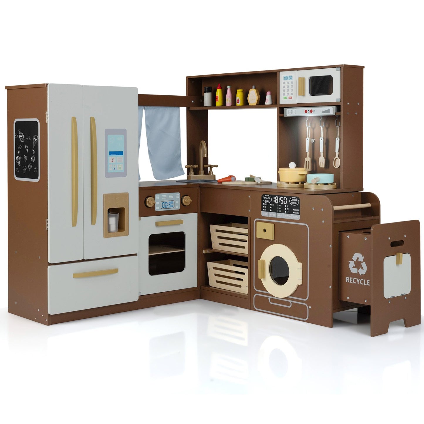Corner Play Kitchen with Lights and Sounds for Ages 3+-Beige