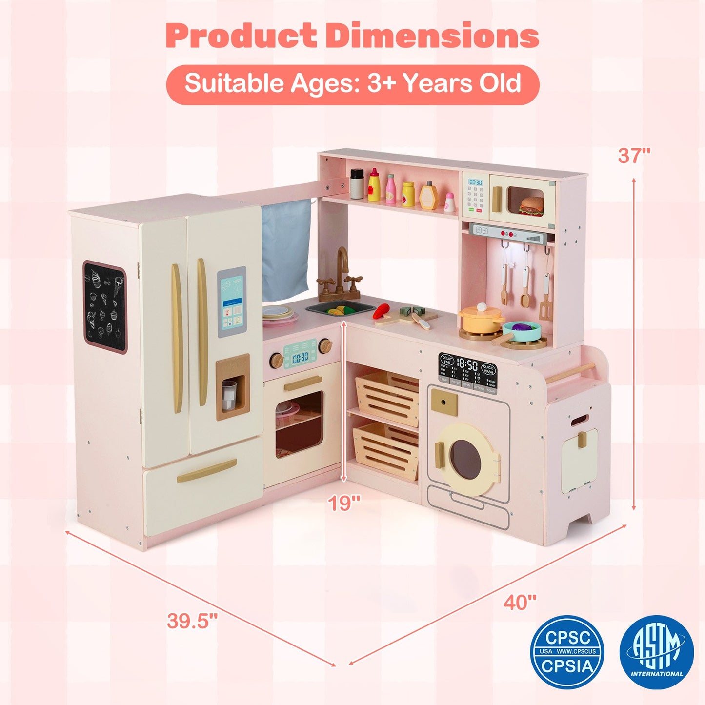 Corner Play Kitchen with Lights and Sounds for Ages 3+-Beige
