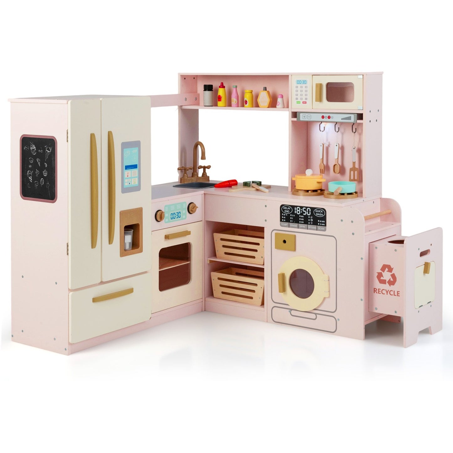 Corner Play Kitchen with Lights and Sounds for Ages 3+-Beige