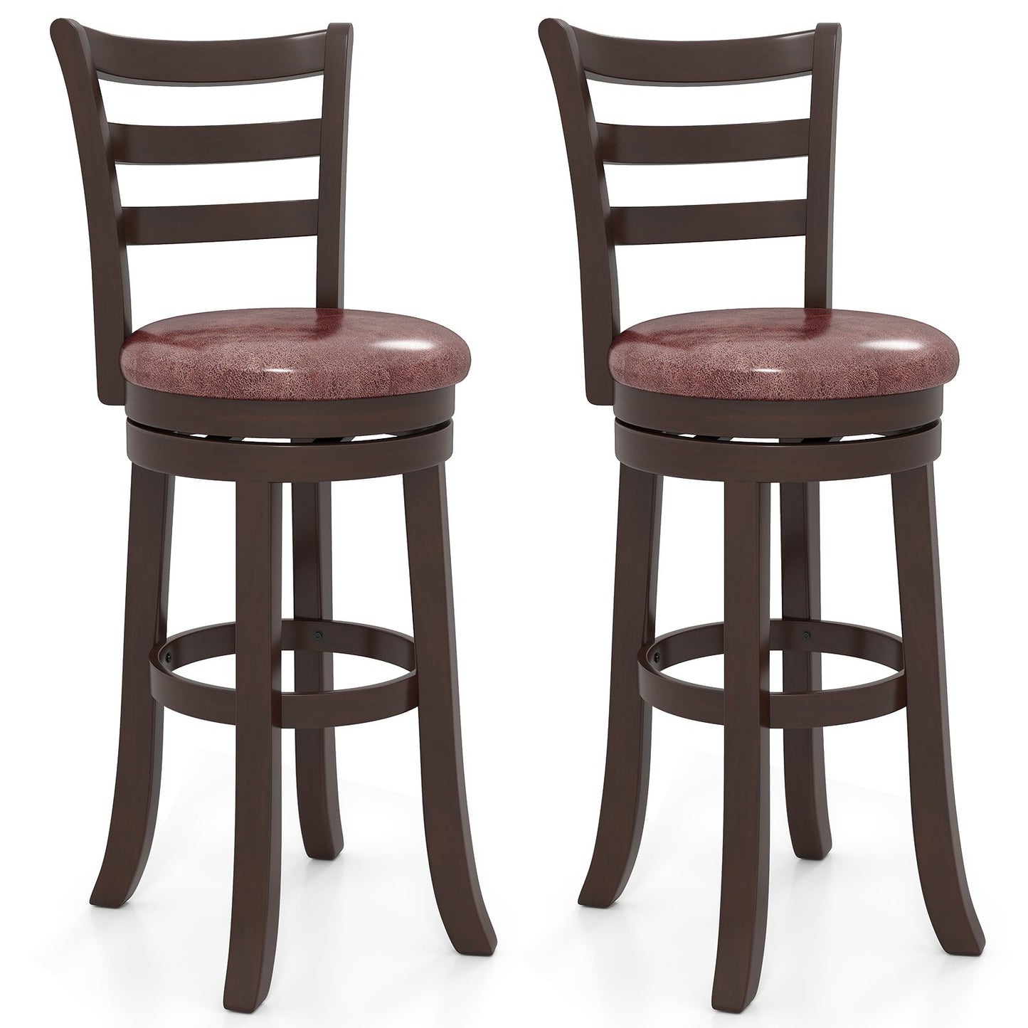 Counter Height Swivel Barstools Set of 2 with Faux Leather Seat and Wrap-around Footrest-24