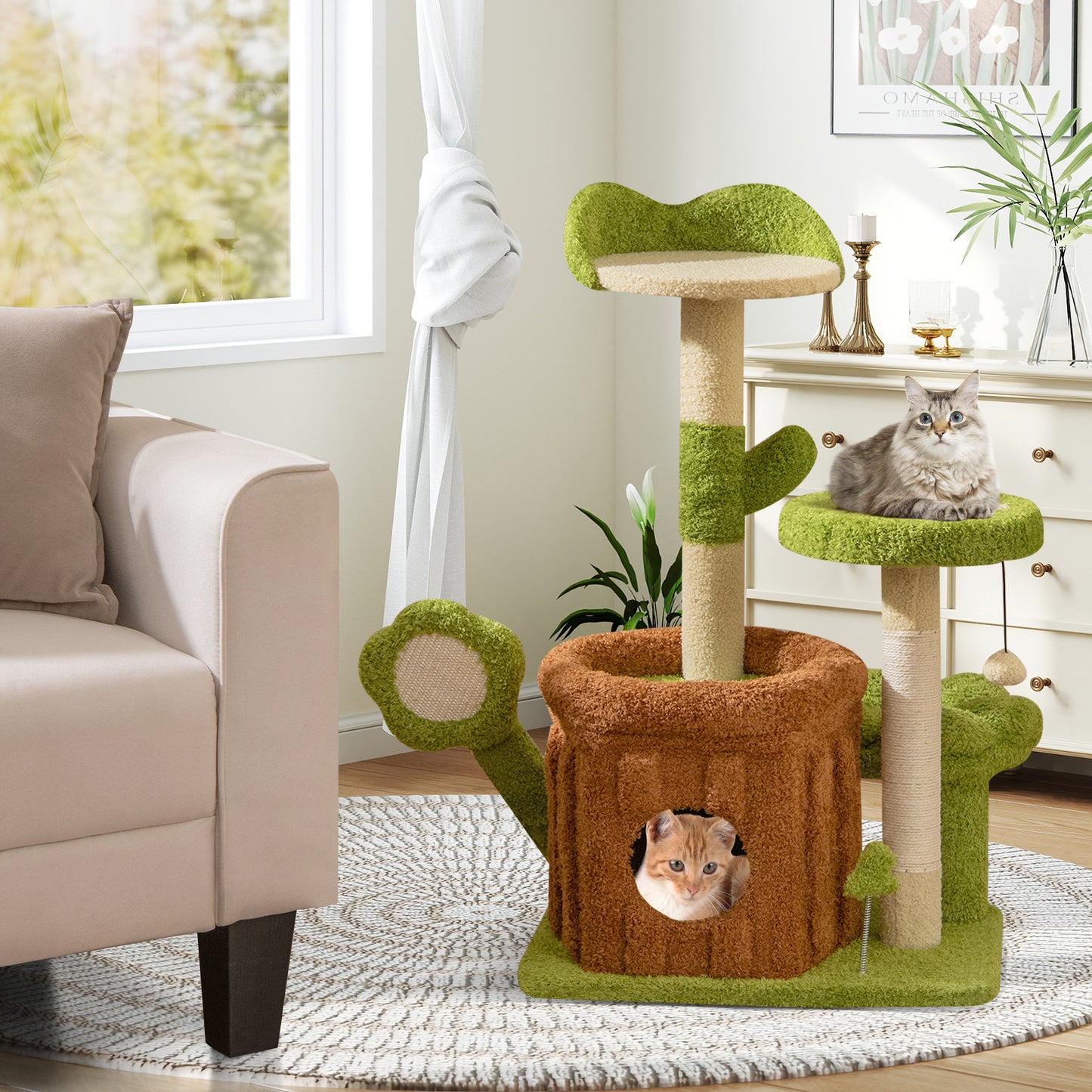 Cute Cat Tree Indoor Pet Jungle Activity Center-Green