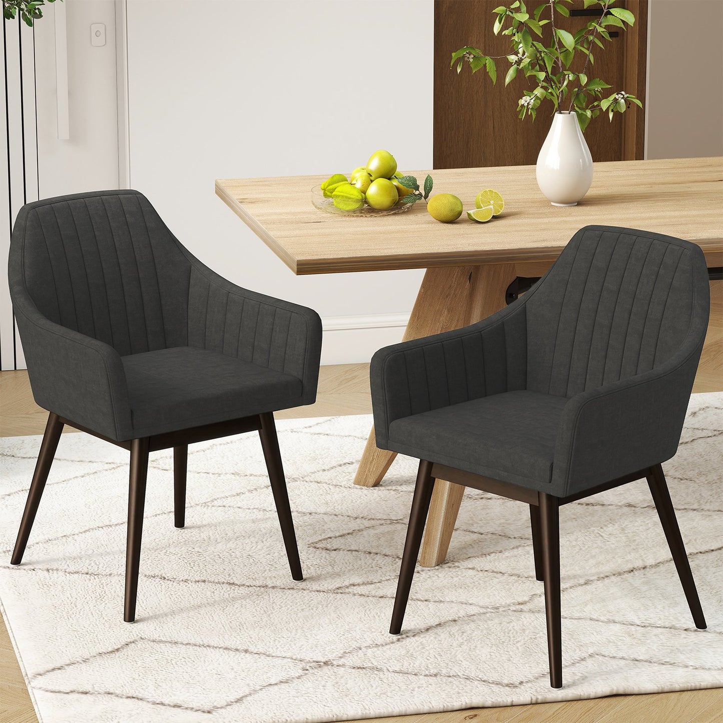 Dining Chairs Set of 2 Upholstered Accent Chairs with Comfy Padded Backrest and Seat-Beige