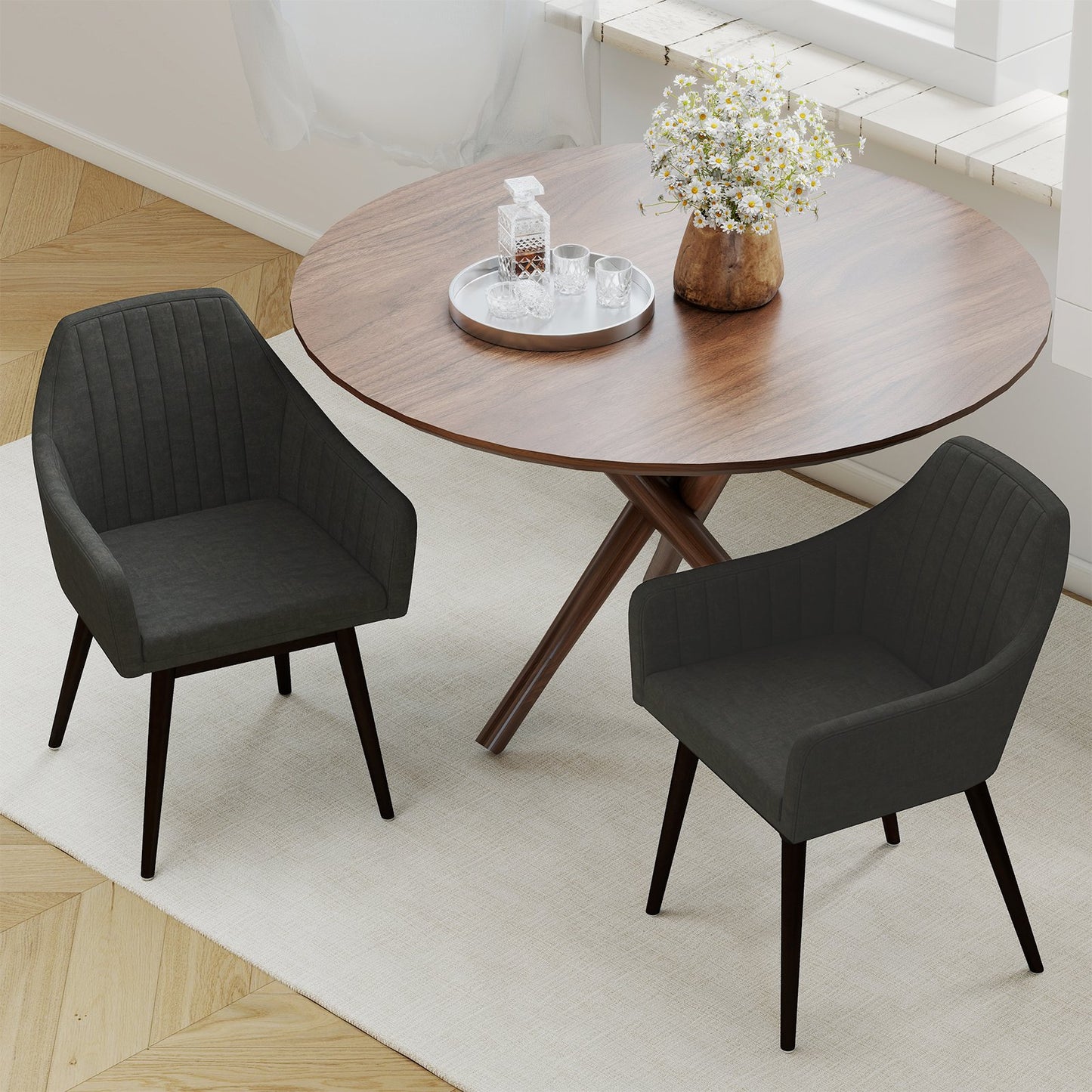 Dining Chairs Set of 2 Upholstered Accent Chairs with Comfy Padded Backrest and Seat-Beige