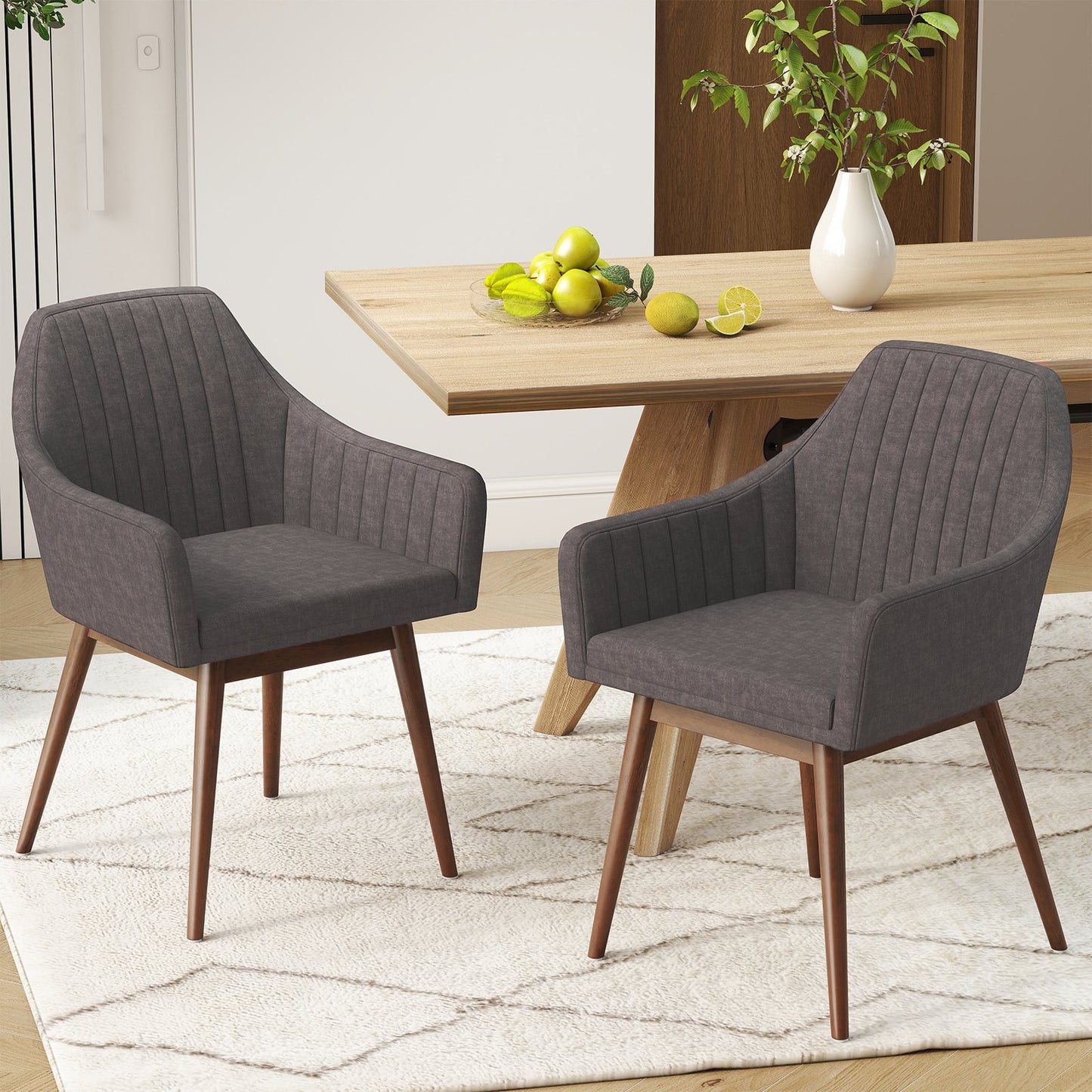 Dining Chairs Set of 2 Upholstered Accent Chairs with Comfy Padded Backrest and Seat-Beige