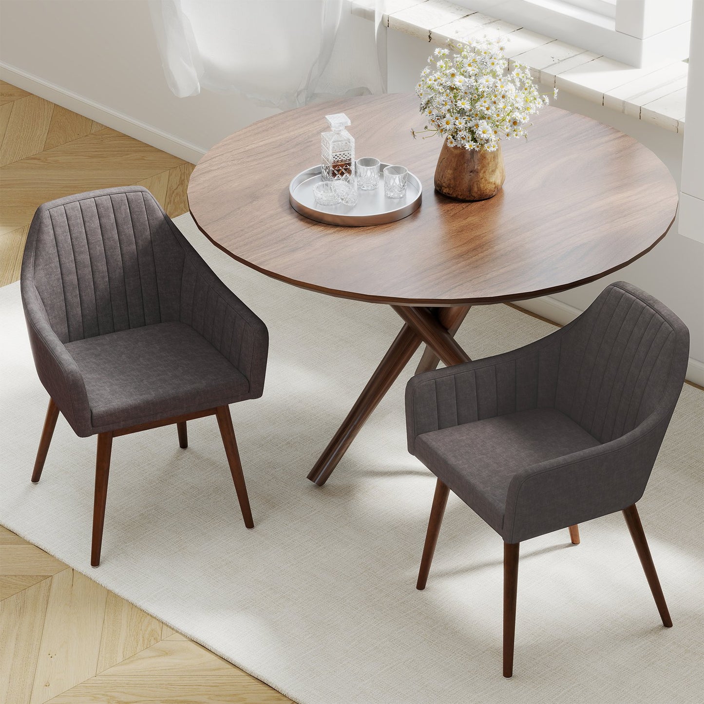 Dining Chairs Set of 2 Upholstered Accent Chairs with Comfy Padded Backrest and Seat-Beige