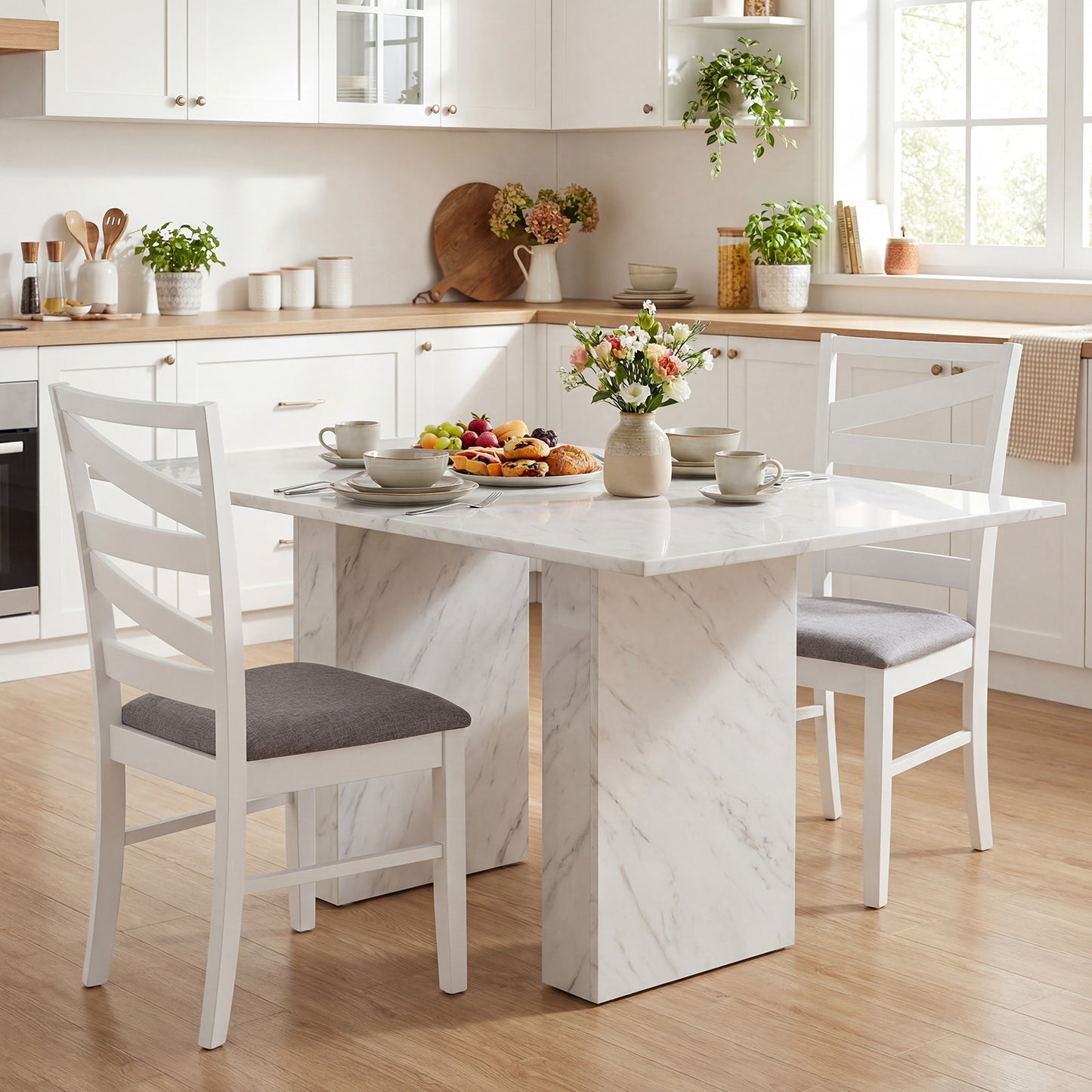 Dining Chairs Set of 4 with Backrests and Rubber Wood Frames-Brown