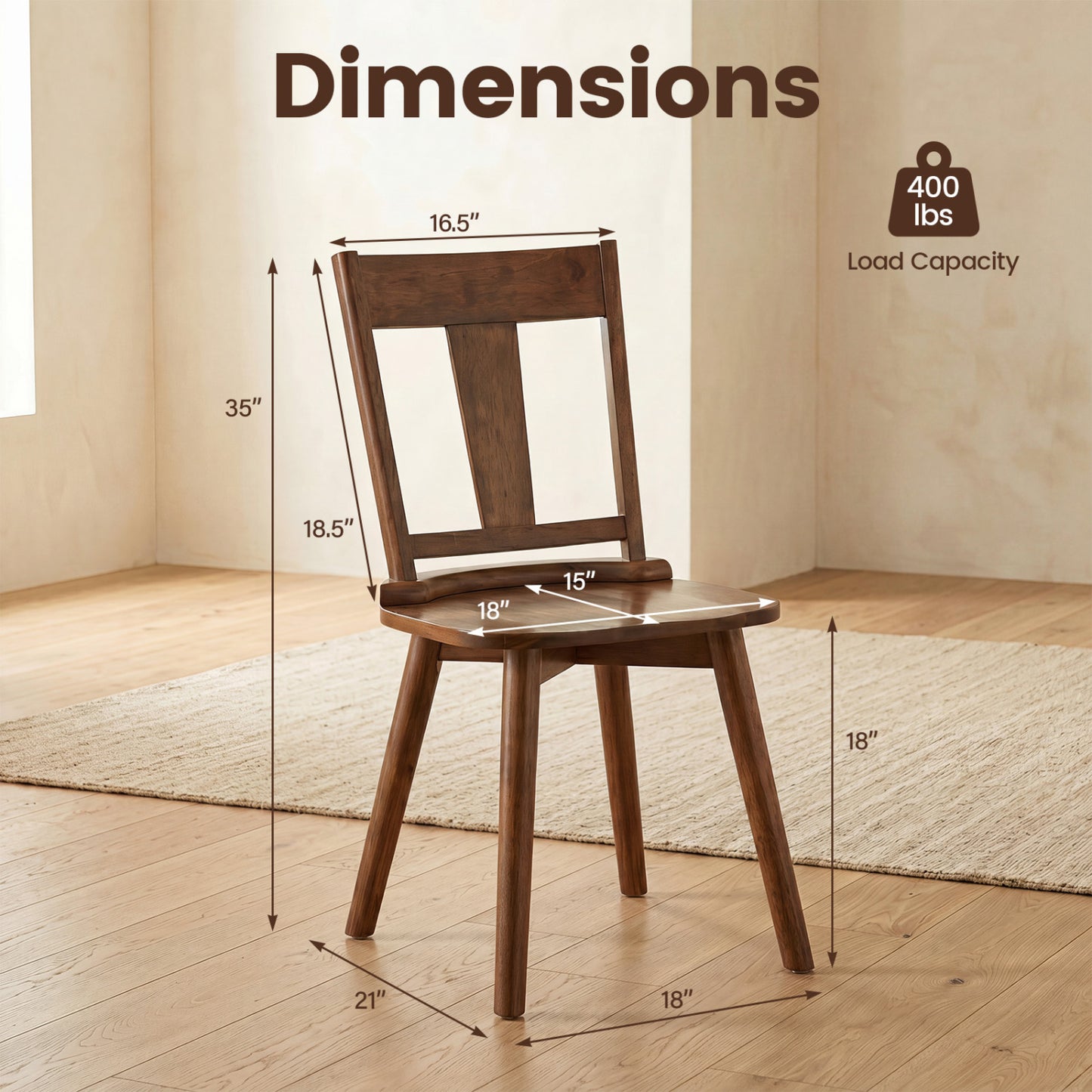 Dining Chairs Set of 4 with Solid Wood Backrest for Kitchen Dining Room-Walnut