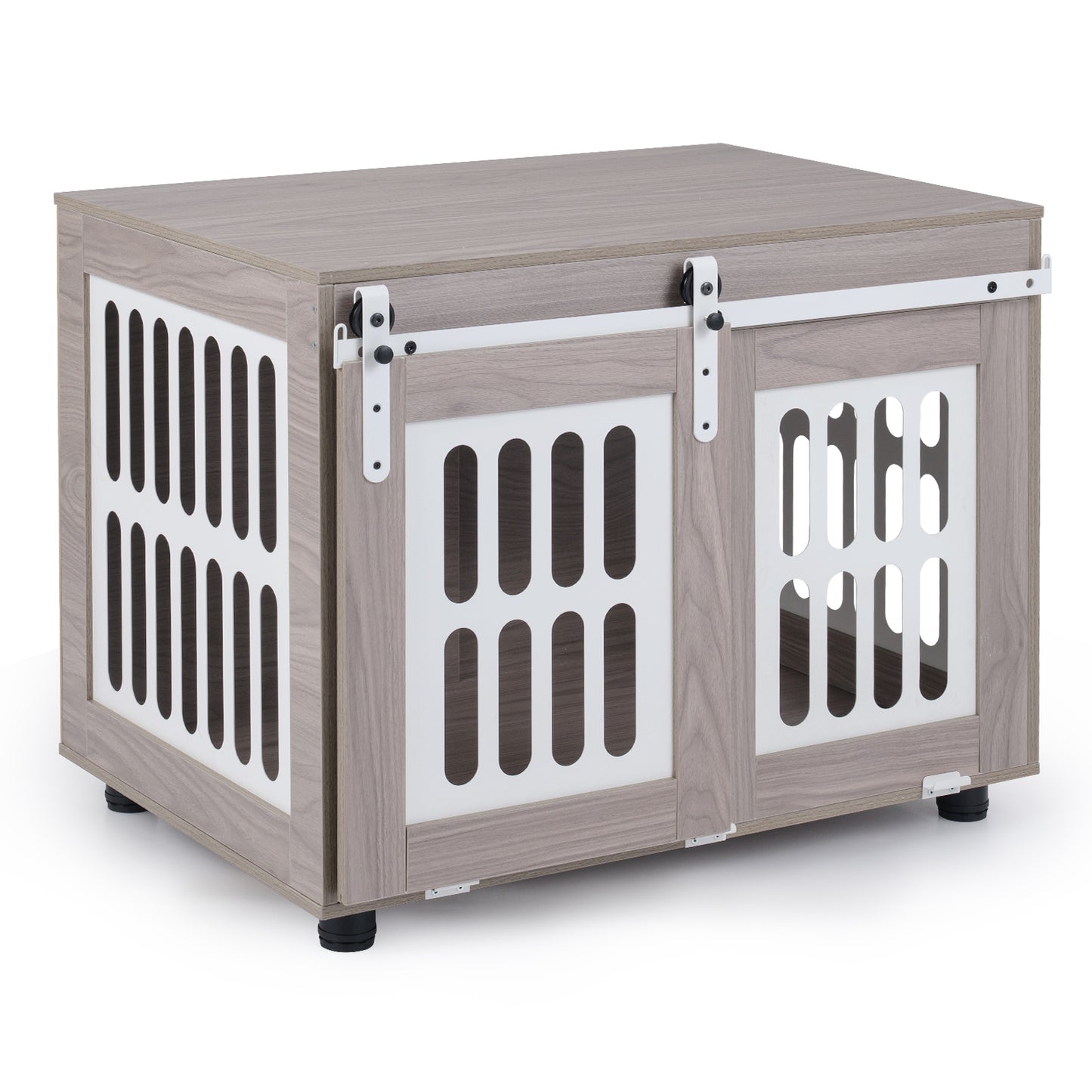 Dog Crate Furniture with Sliding Barn Door for Small Medium Dogs-Gray