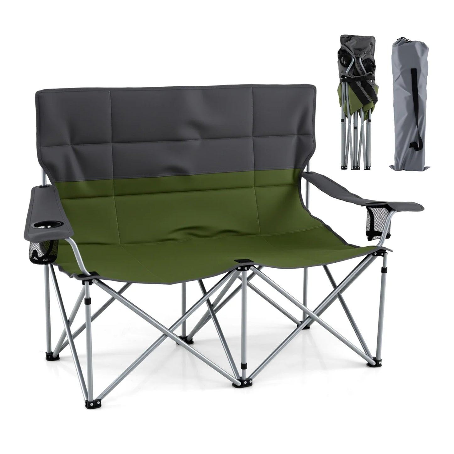 Double Camping Chair with Carry Bag Cup Holders-Blue