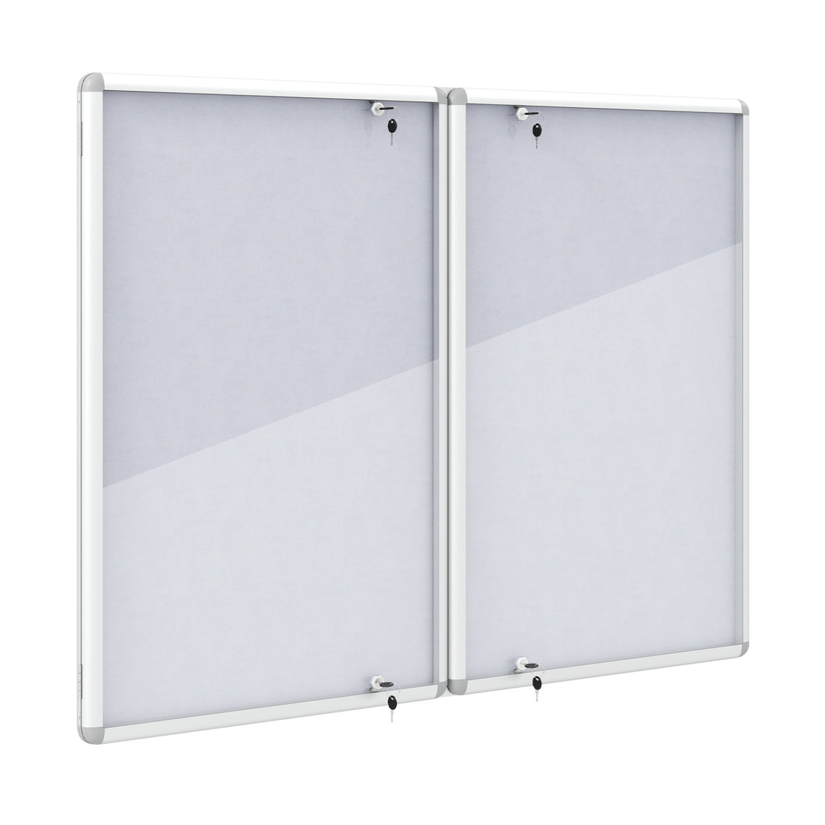 Lockable cork notice board with silver aluminum frame, ideal for home office or bulletin display, by Wilsons Home Store.