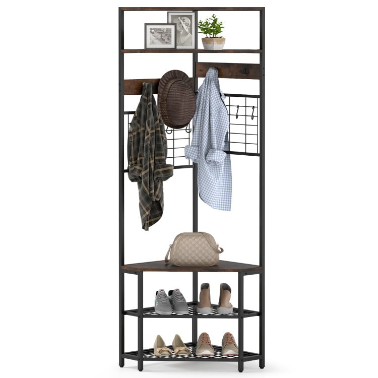 Entryway Set with 44 Inch Console Table 5-Tier Corner Hall Tree and Waiting Room Bench