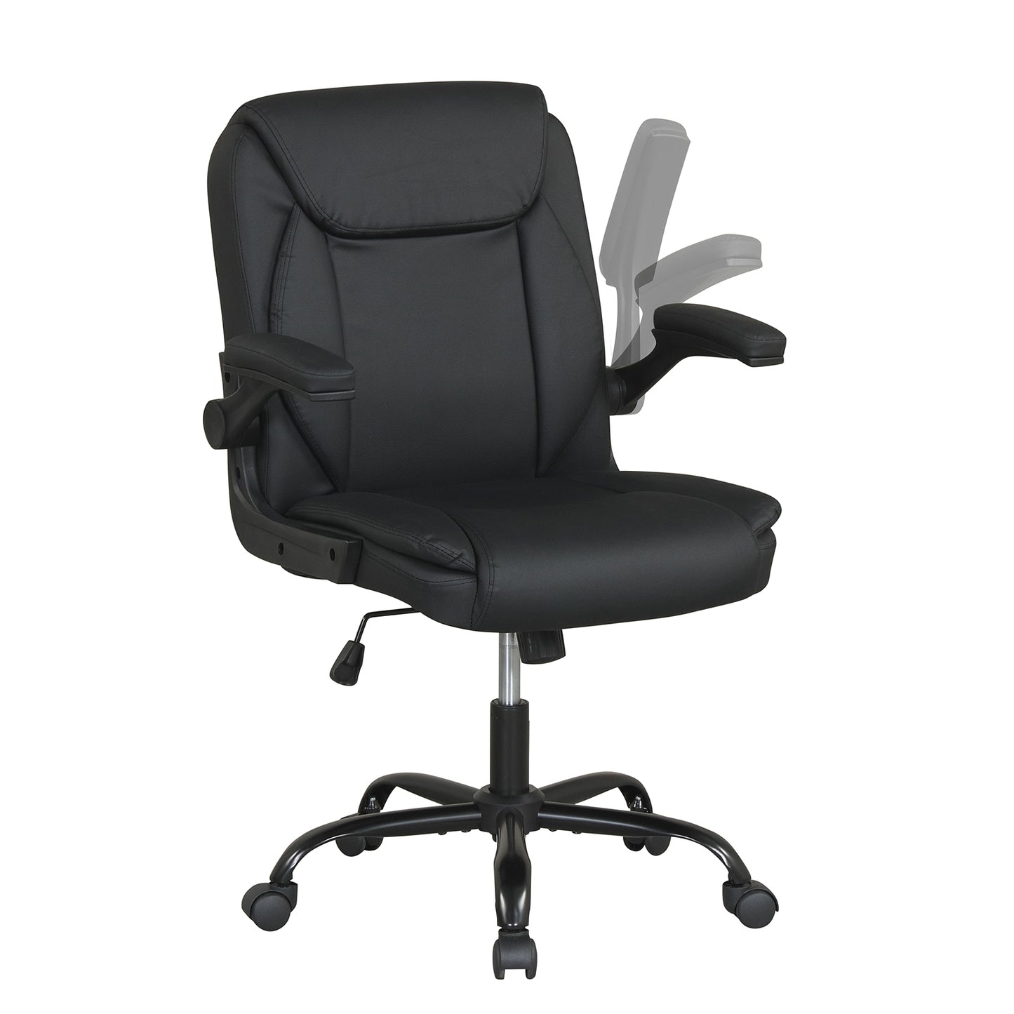 Ergonomic Leather Office Chair with Flip-up Armrests and Rocking Function-Black