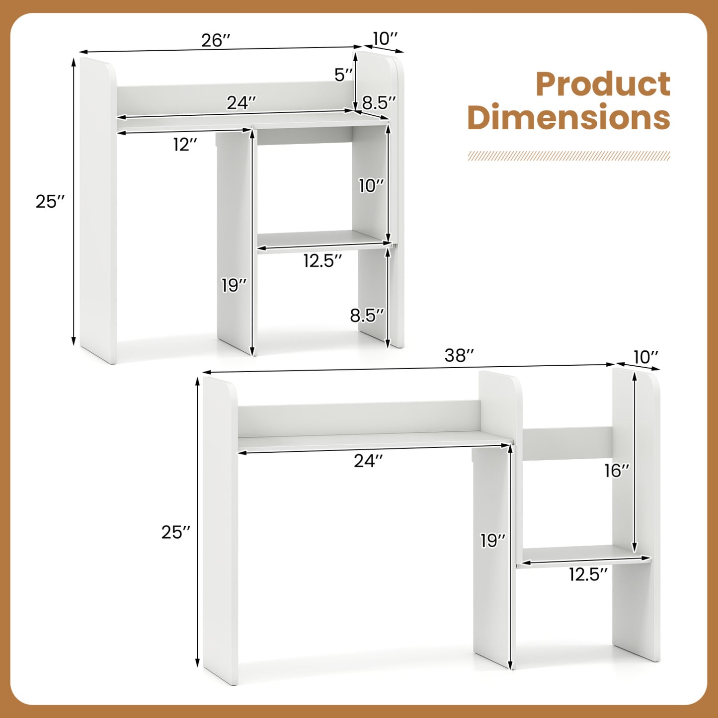 Expandable Desk Bookshelf with Open Cubes and Desktop Display Rack-Rustic Brown