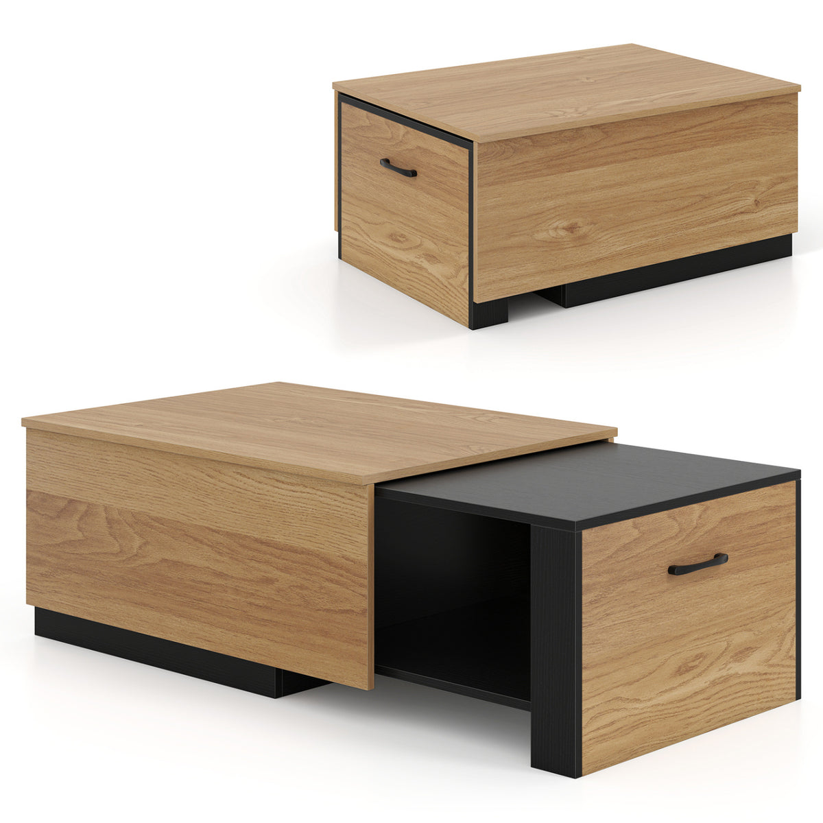 Extendable natural wood coffee table with concealed storage compartment, designed for living room furniture by Wilsons Home Store.