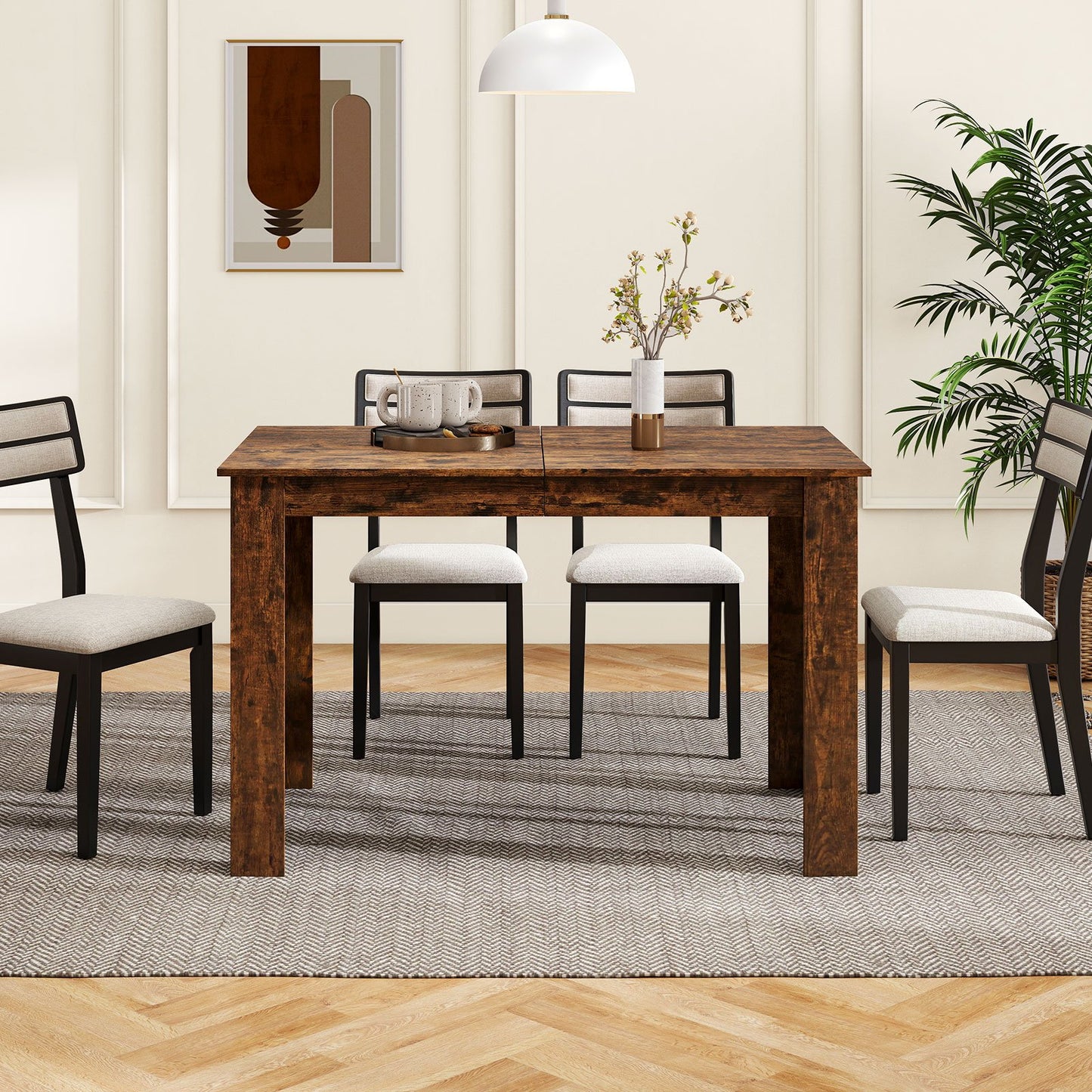 Extendable Dining Table for 4-8 People 47"-62" Large Rectangular Kitchen Table-Black