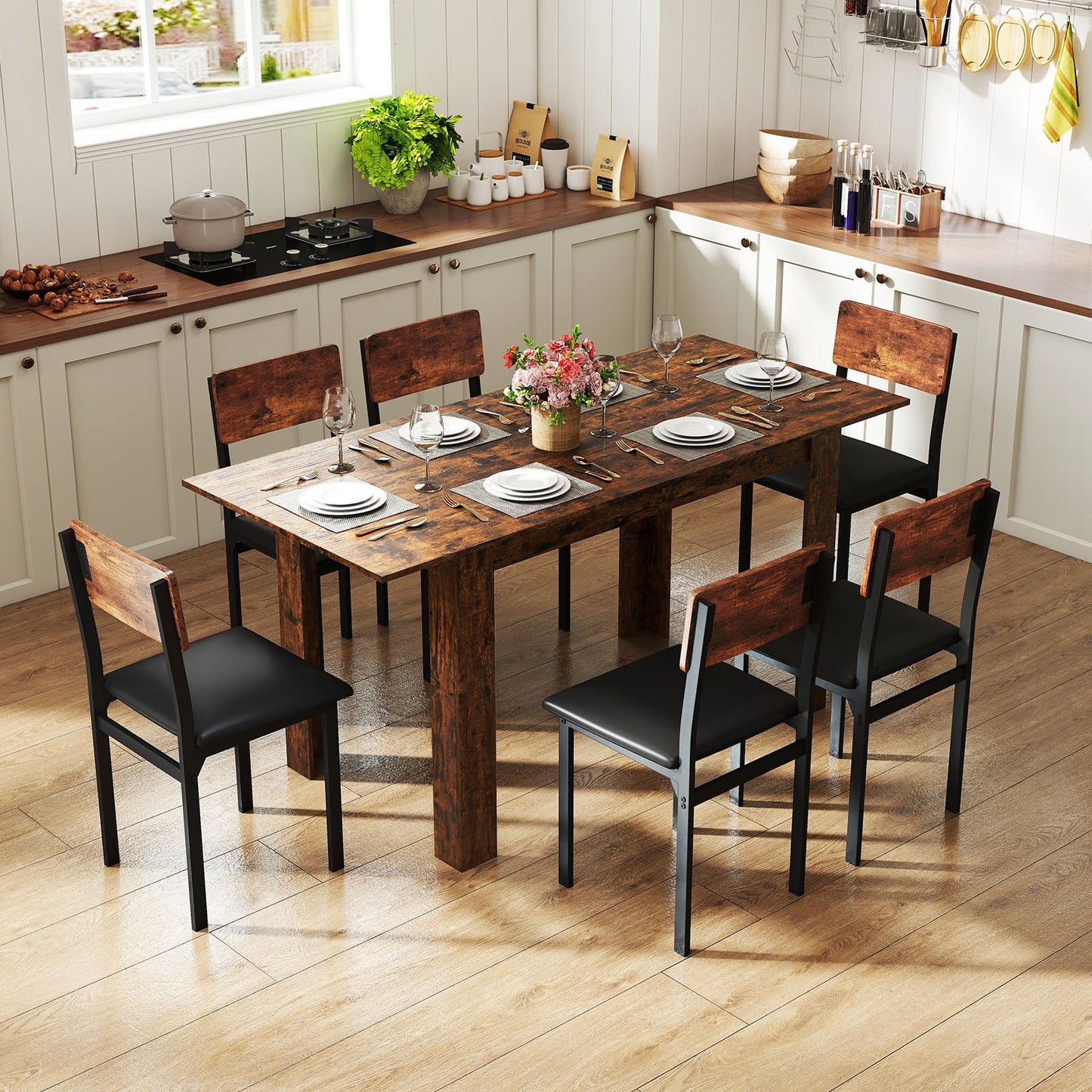 Extendable Dining Table for 4-8 People 47"-62" Large Rectangular Kitchen Table-Black