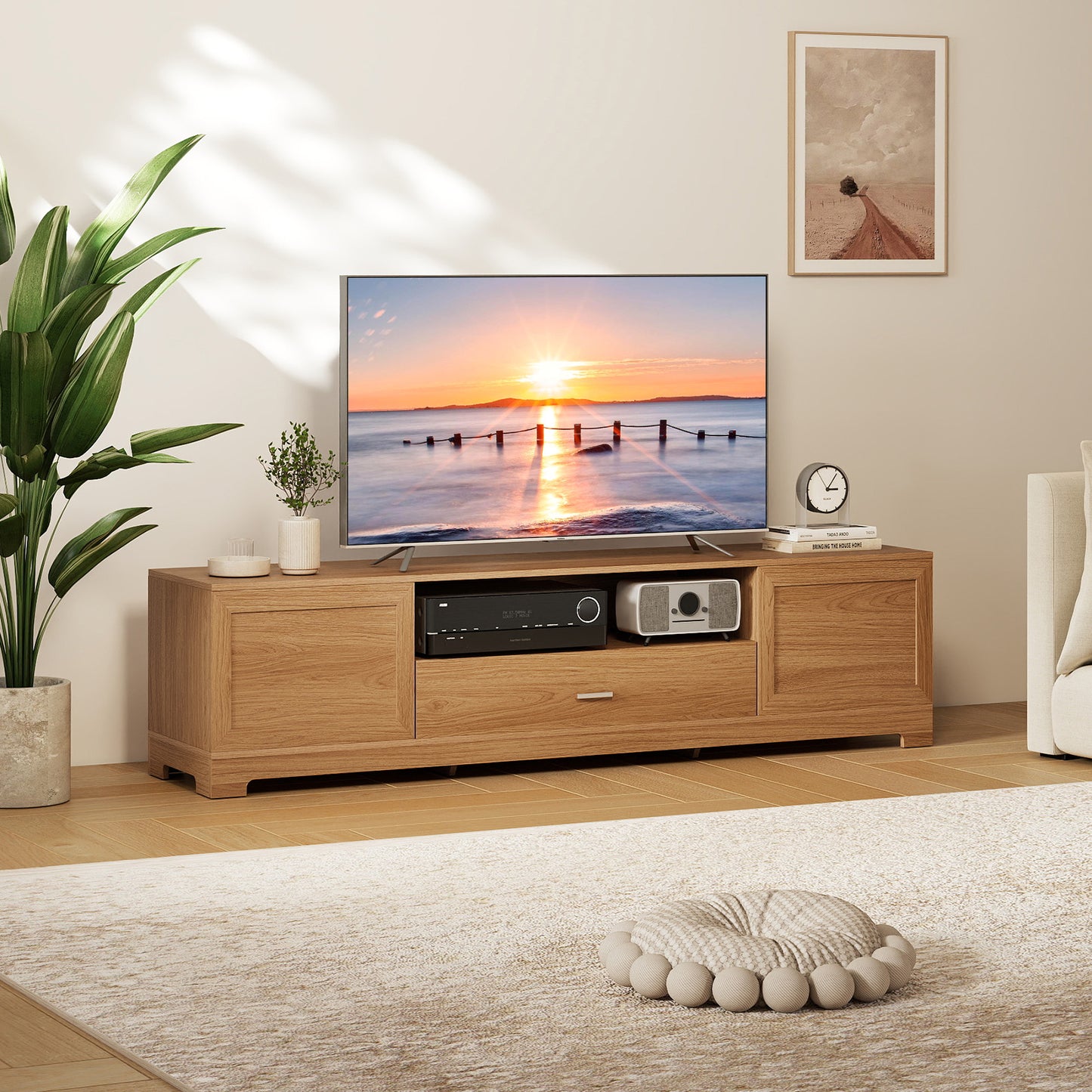 Farmhouse Rustic TV Stand for TVs up to 80"-Natural