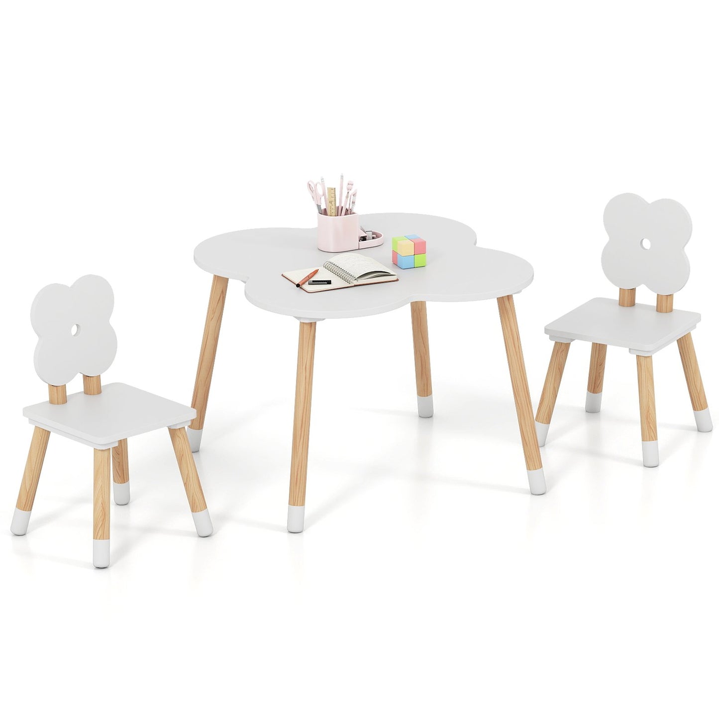 Flower-shaped Kids Table Set with Solid Pine Wood Legs-Pink