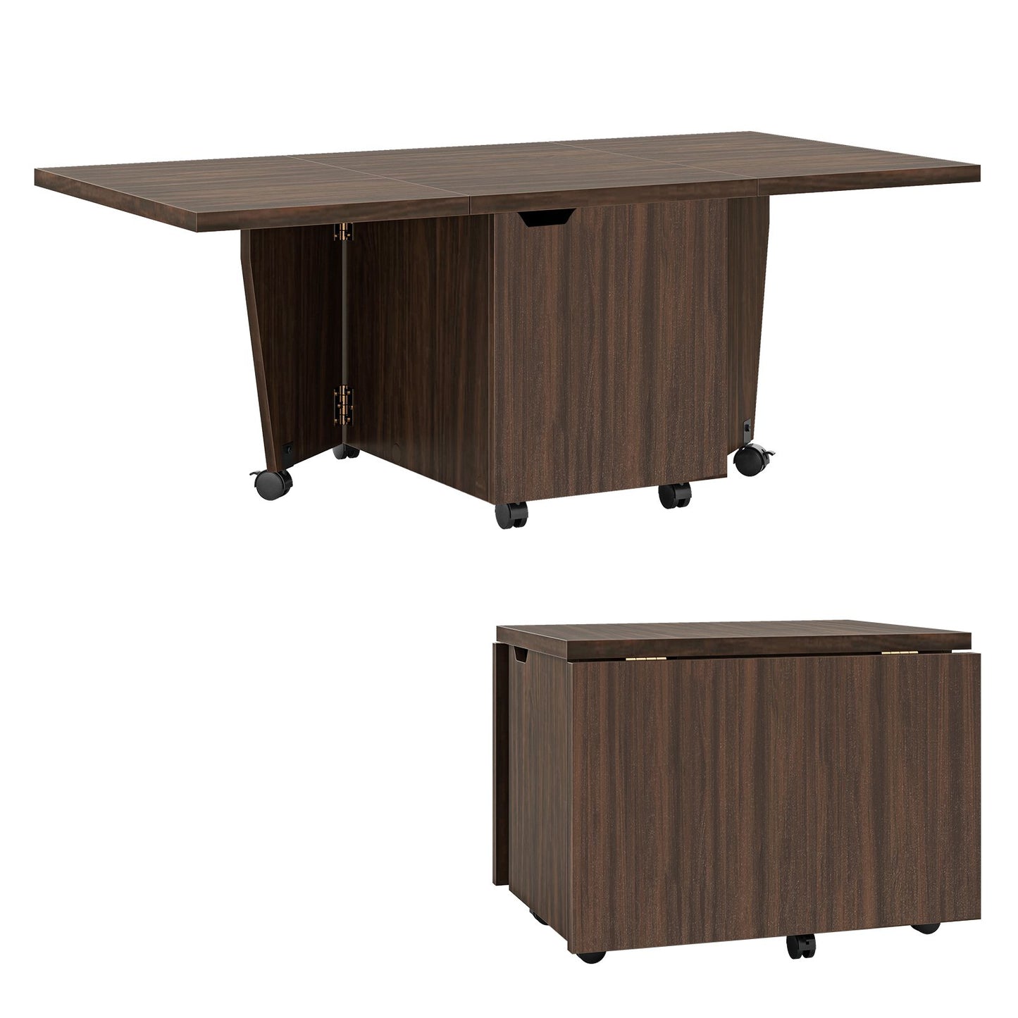 Foldable Coffee Table with Storage Cabinet Extendable Center Table-Oak