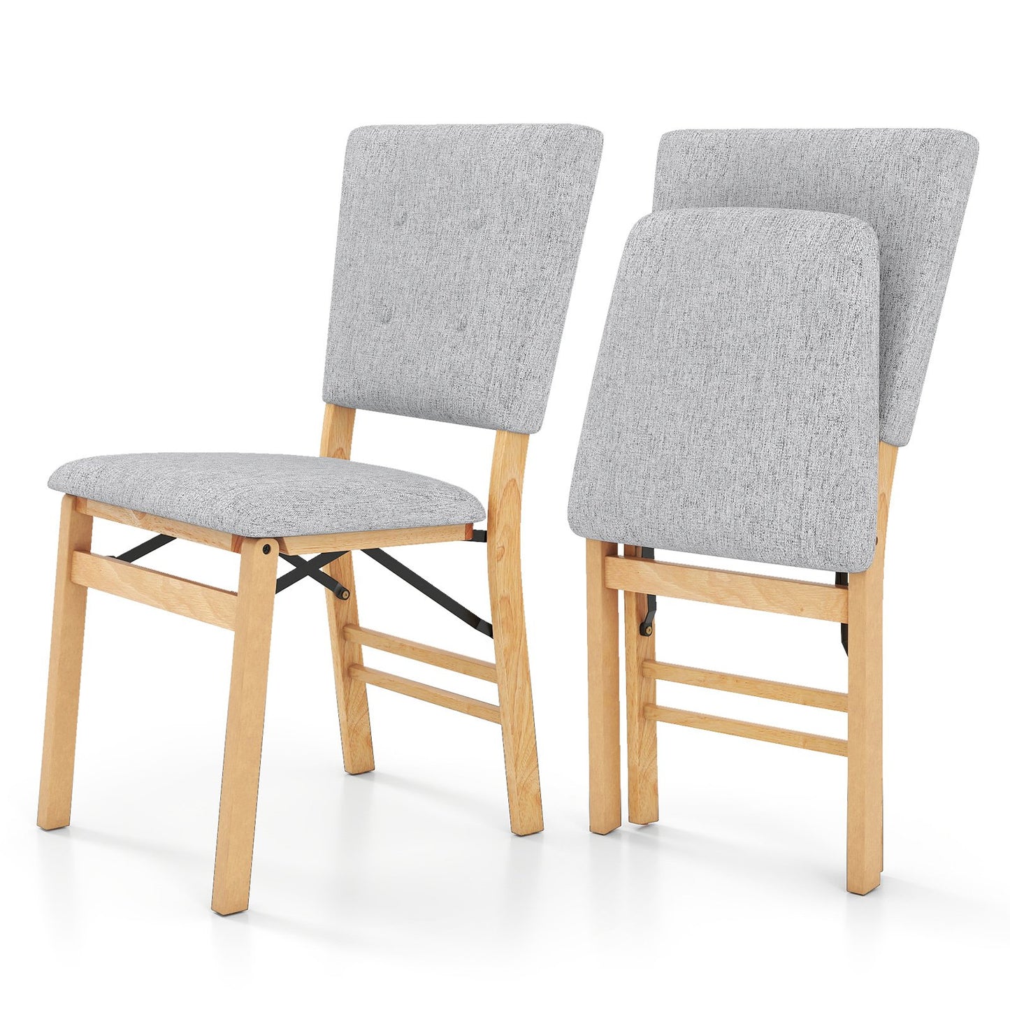 Foldable Dining Chair Set of 2 Armless Kitchen Chair with Padded Seat and Tilt Backrest-Beige