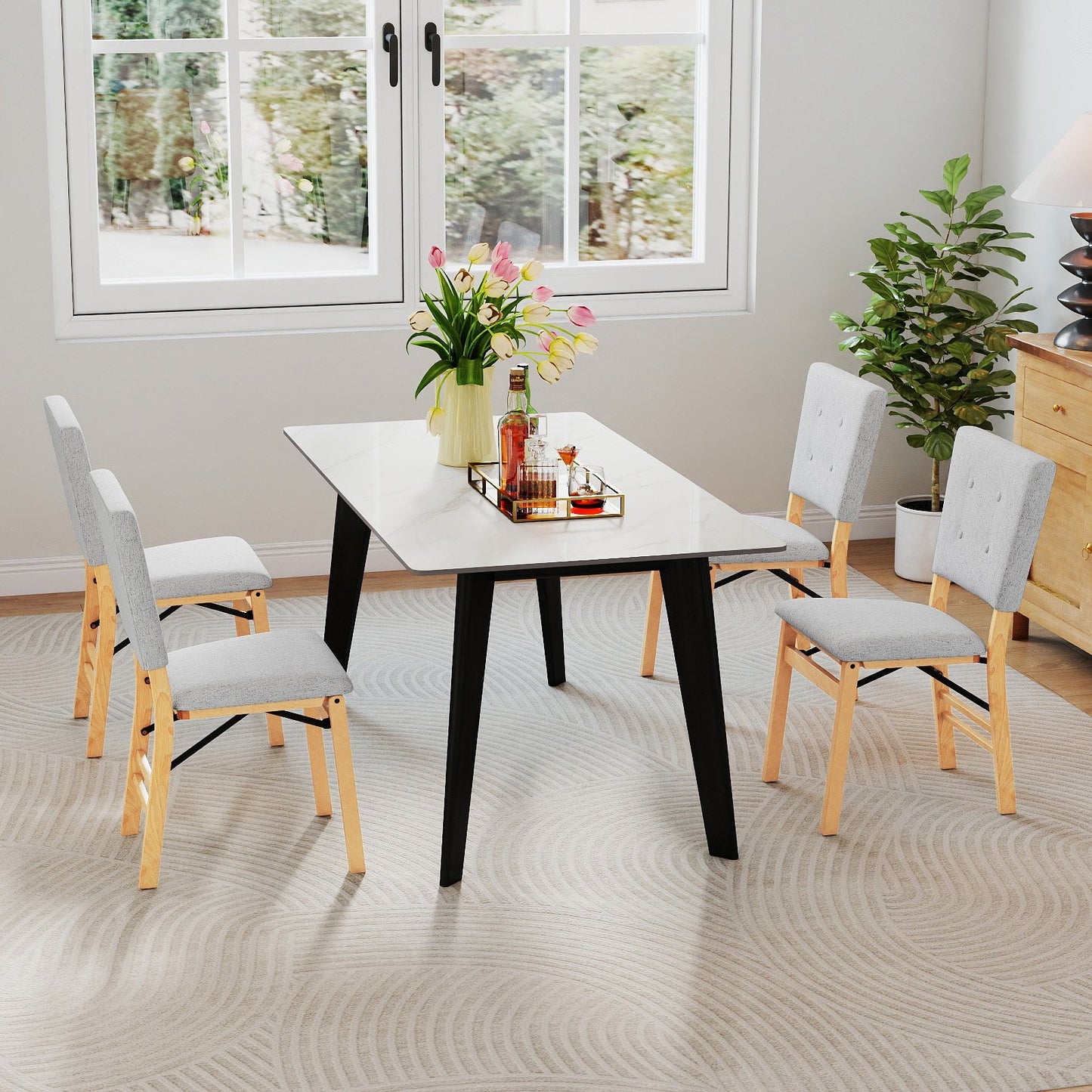 Foldable Dining Chair Set of 4 Armless Kitchen Chair with Padded Seat and Tilt Backrest-Beige
