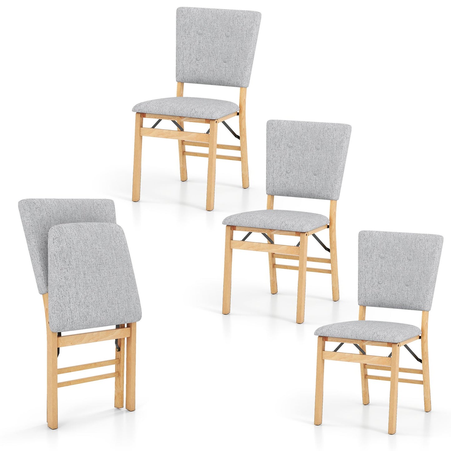Foldable Dining Chair Set of 4 Armless Kitchen Chair with Padded Seat and Tilt Backrest-Beige