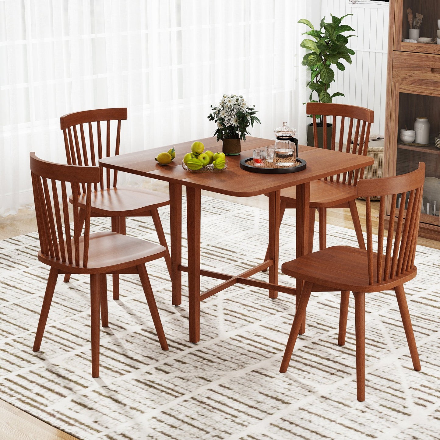 Foldable Dining Table for 2-4 People with Rubber Wood Legs for Small Space-Natural