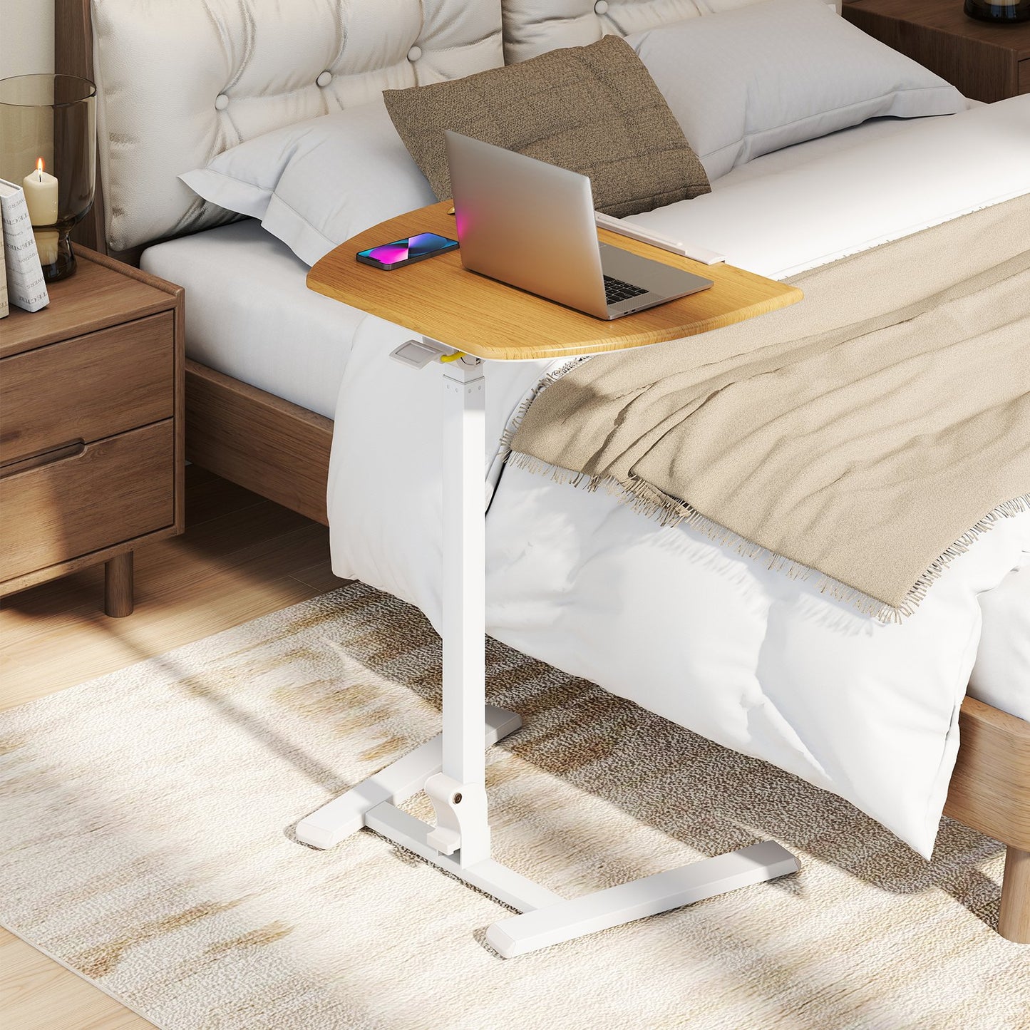 Foldable Mobile Standing Desk Rolling Laptop Desk with Wheels-Natural