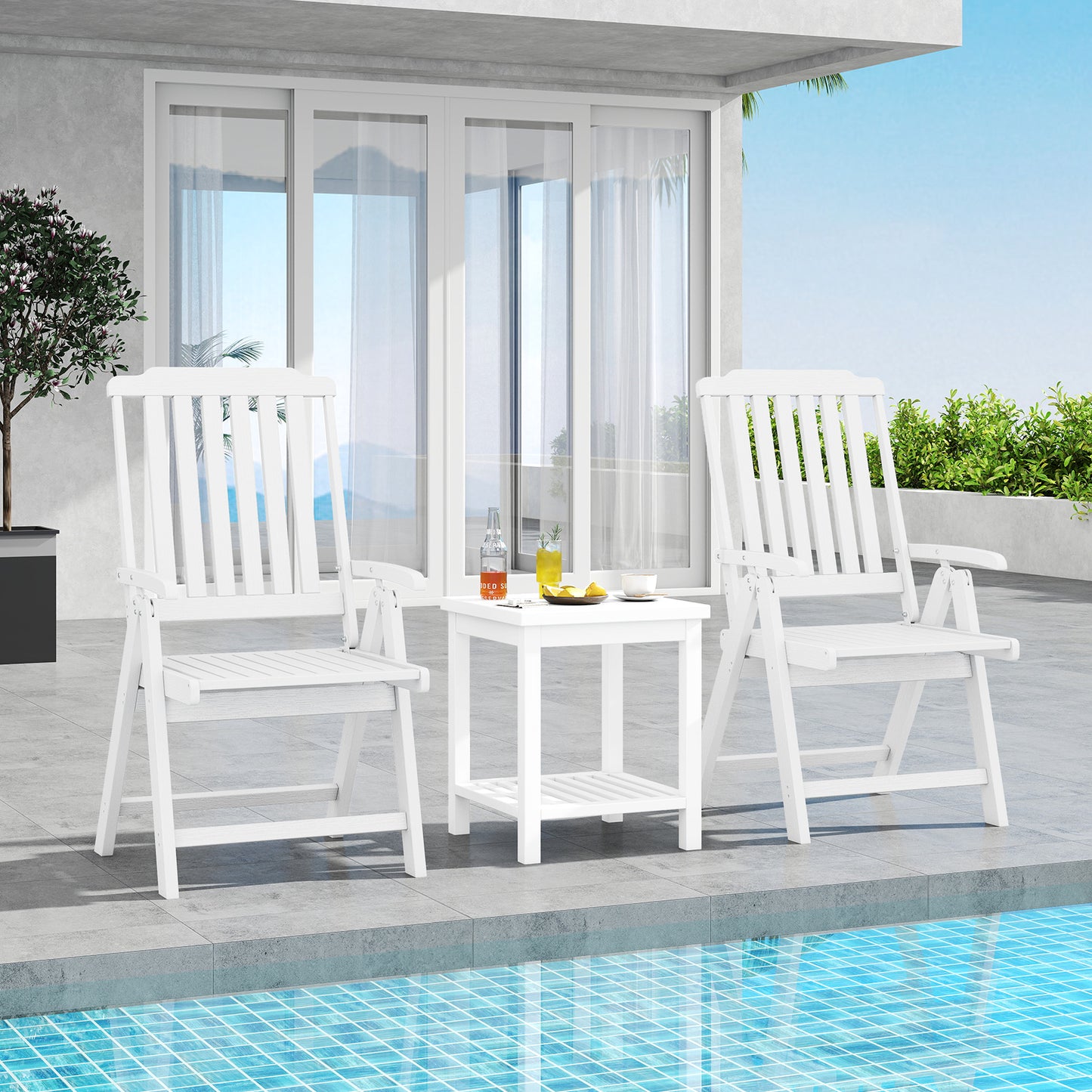 Foldable Patio Chair All-Weather HDPE Outdoor Dining Chair with Armrest-Black