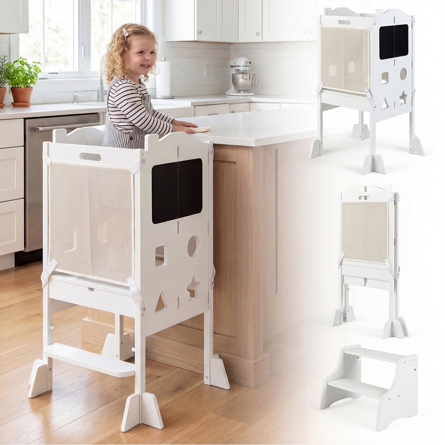 Foldable Toddler Step Stool with Chalkboards 2-Step Stool-Gray