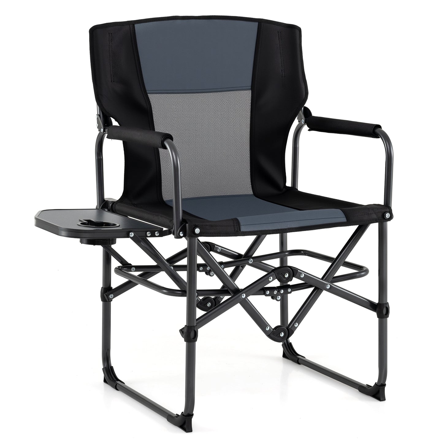 Folding Camping Chair with Side Table and Cup Holder with Carrying Bag-Black